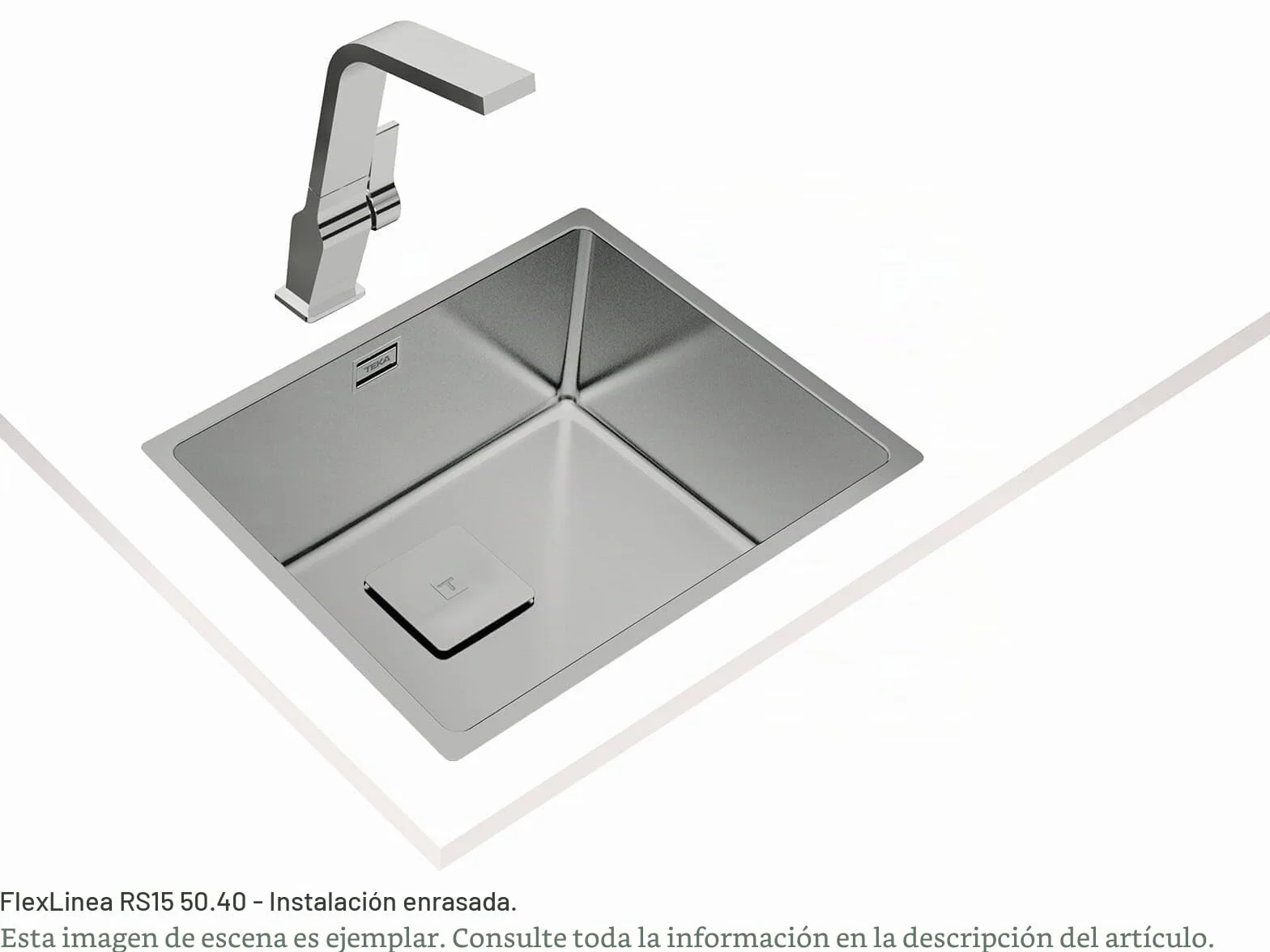 TEKA Fregadero Cocina 50 cm 1 Seno FlexLinea Triple Posibilidad de Instalación, Acero Inoxidable para Mueble 60cm, SilentSmart, Duradero, Modelo RS15 50.40