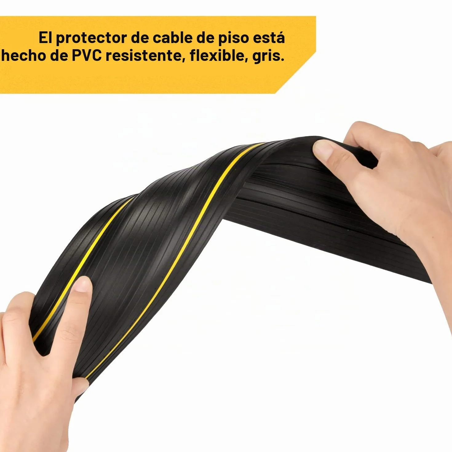 AGPTEK 2.3M Canaleta Pasacables de Suelo, Protector de Cables para Suelo, Ideal para el Hogar, la Oficina, Lugar de Trabajo, Almacén, Conciertos - Color Negro y Amarillo