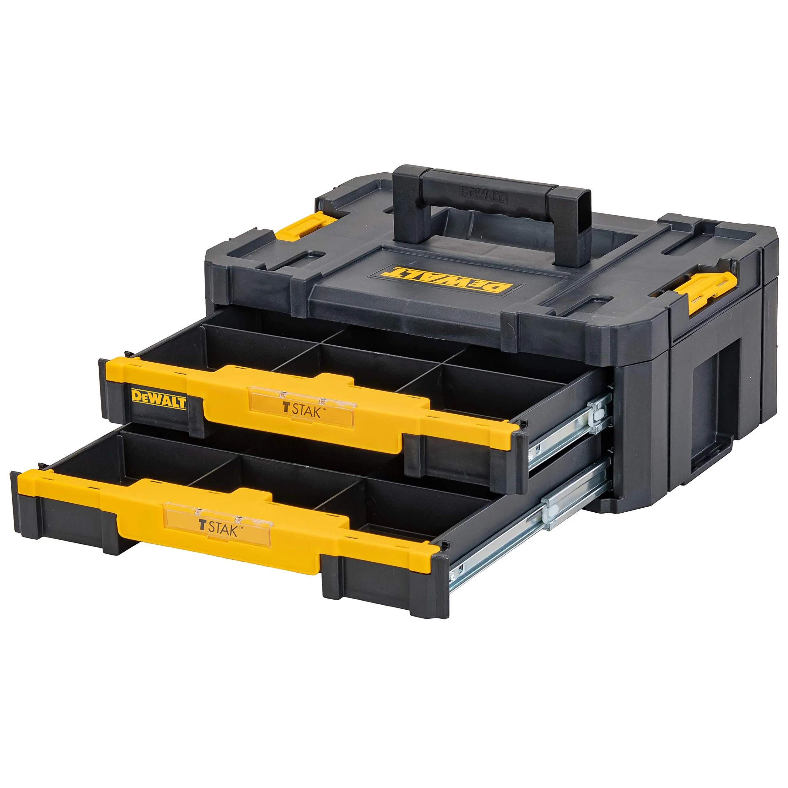 DEWALT DWST1-70706, Cajonera doble TSTAK IV, Divisores internos extraíbles, Bisagras y cierres laterales, Asa bimaterial. Medidas 440x314x176 mm, Máx. capacidad de carga 7.5kg