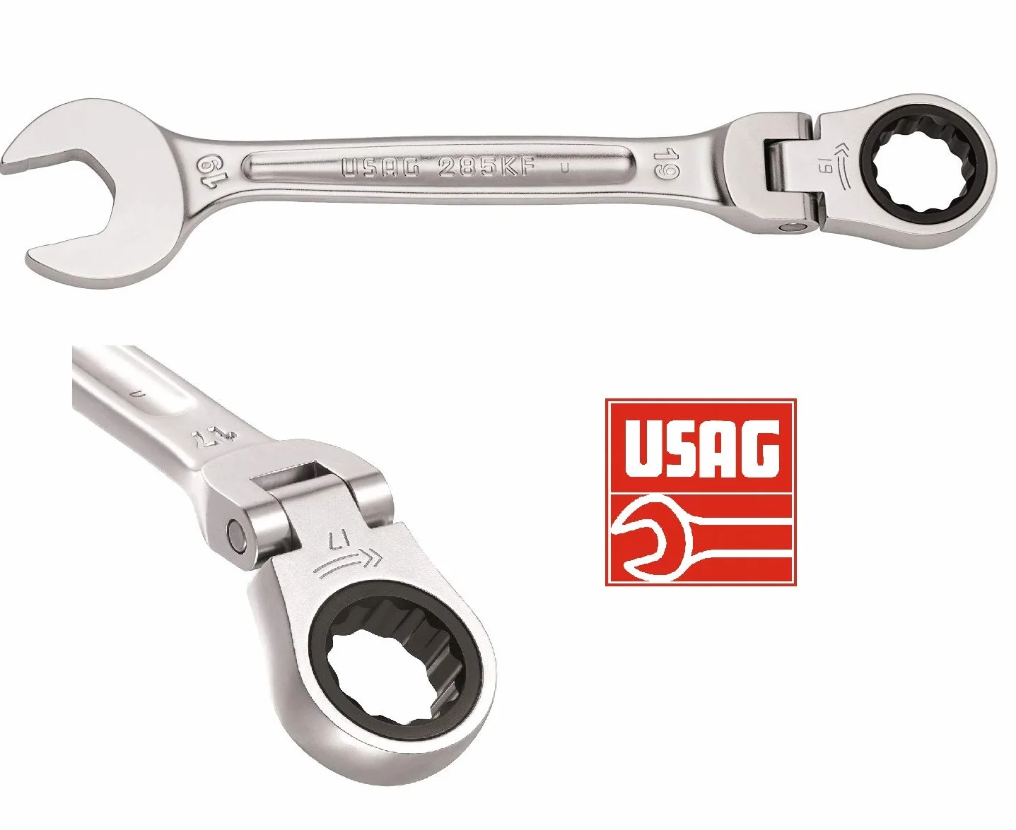 Llave combinada de carraca articulada fija y estrella Usag 285 KF con junta combinada 19