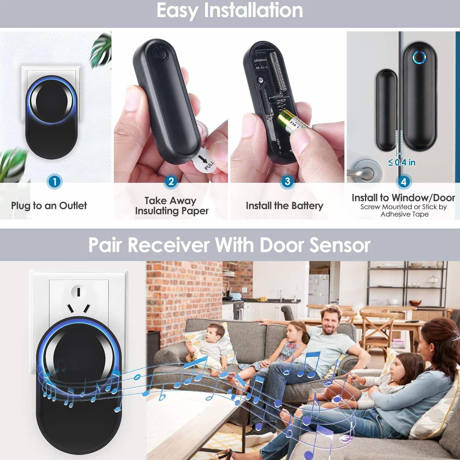 Alarmas para Casa, Sensor Apertura Puerta, 900ft - 58 Tonos, Timbre de Puerta, Sistema de Alarma de Seguridad para el hogar con Sensor Magnético para Puertas de Garaje
