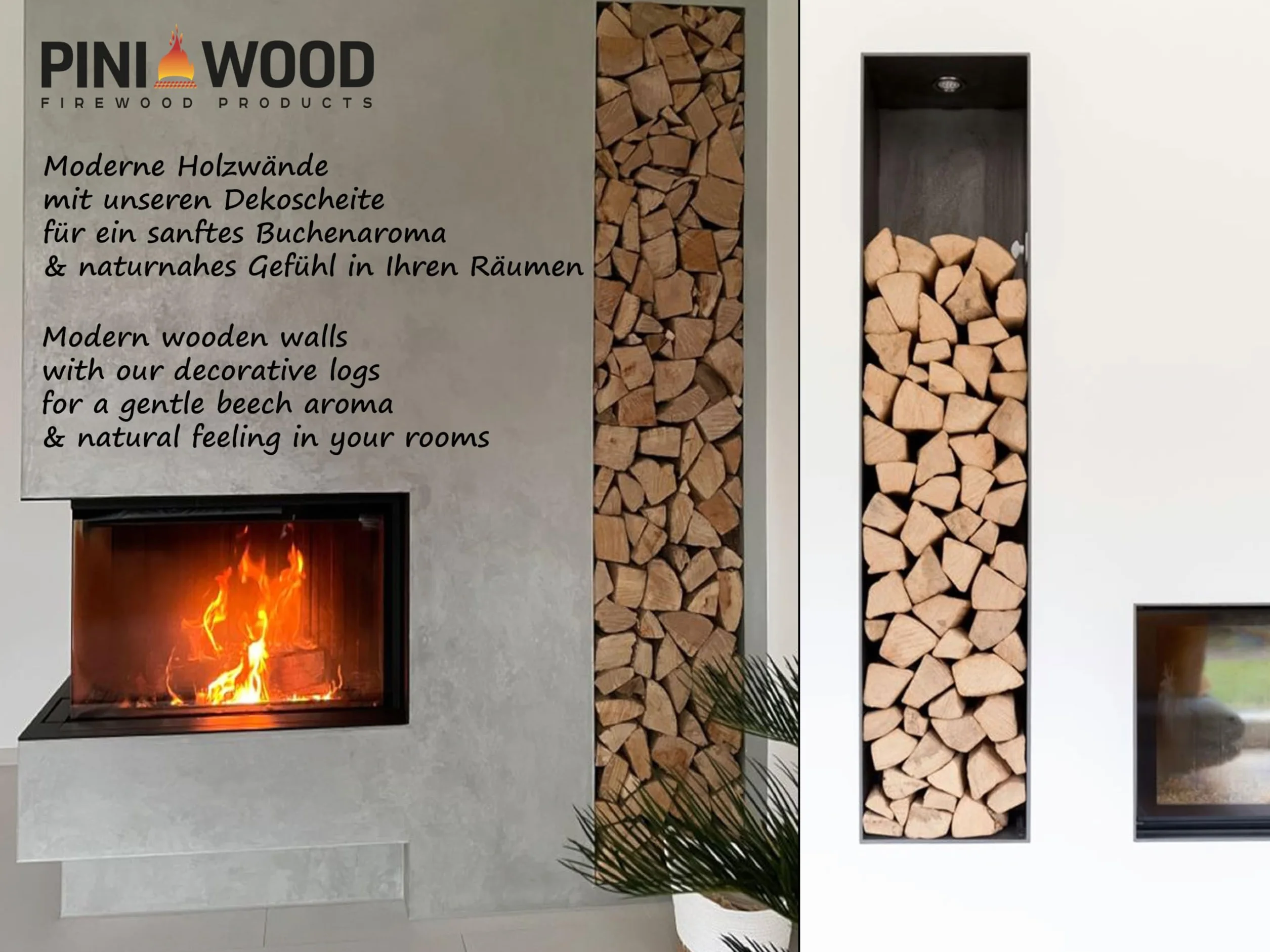 Leña decorativa de haya sin corteza 20 kg para chimenea barbacoa