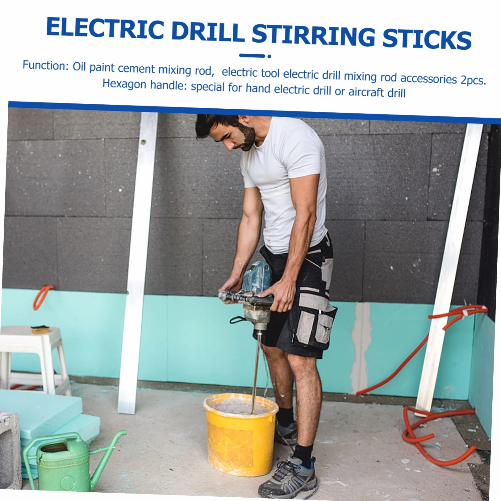 DOITOOL Varillas Mezcladoras De Cemento y Pintura Para Taladro Eléctrico, Accesorios Resistentes Oxidación, Barras Cuadradas De Alta Dureza Para Obra y Hogar, Pack 2 Unidades Reutilizables
