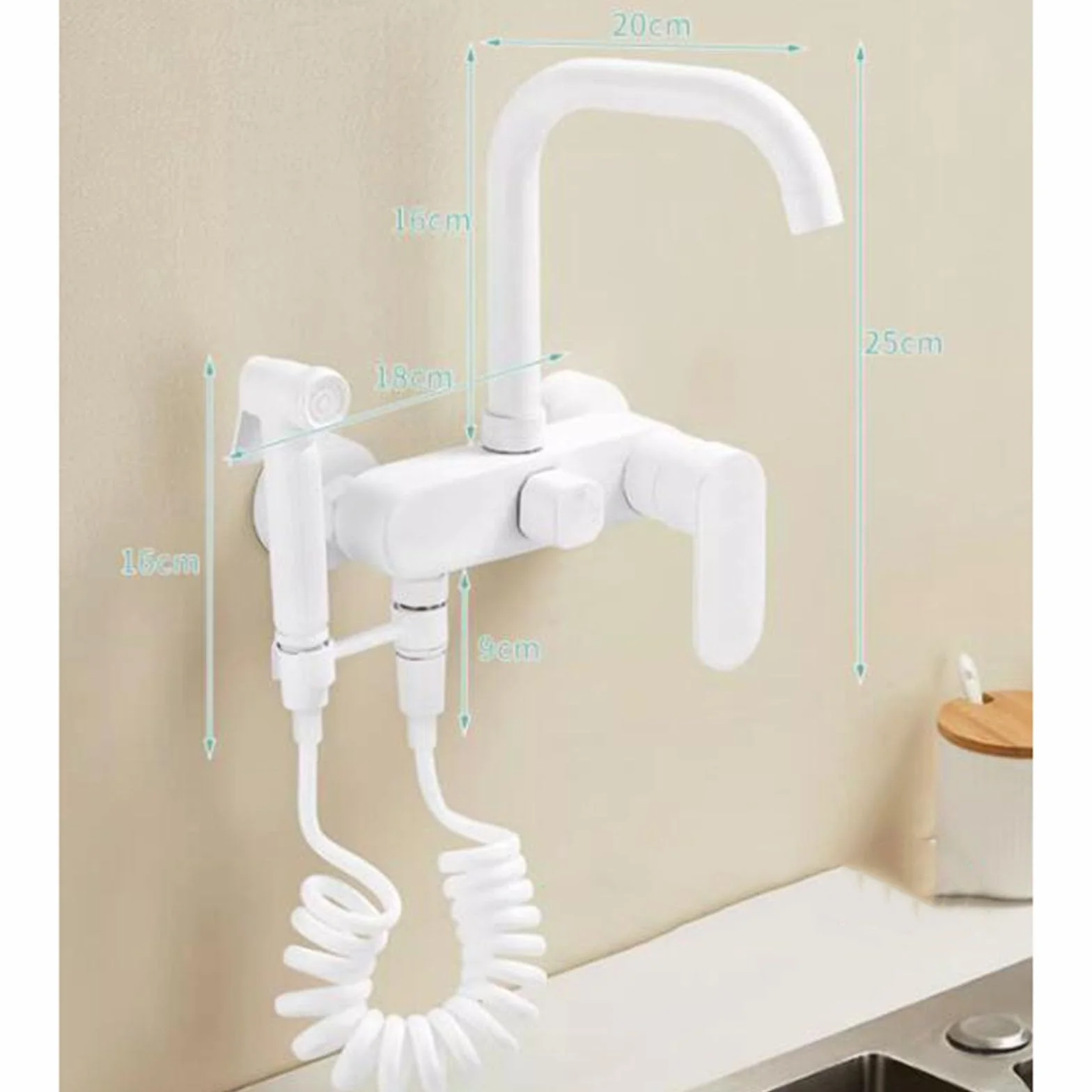 Grifo de Cocina Pared Blanco Pistola Telescópica Agua Fría y Caliente Giratoria Latón Grifo Fregadero Cocina Pared