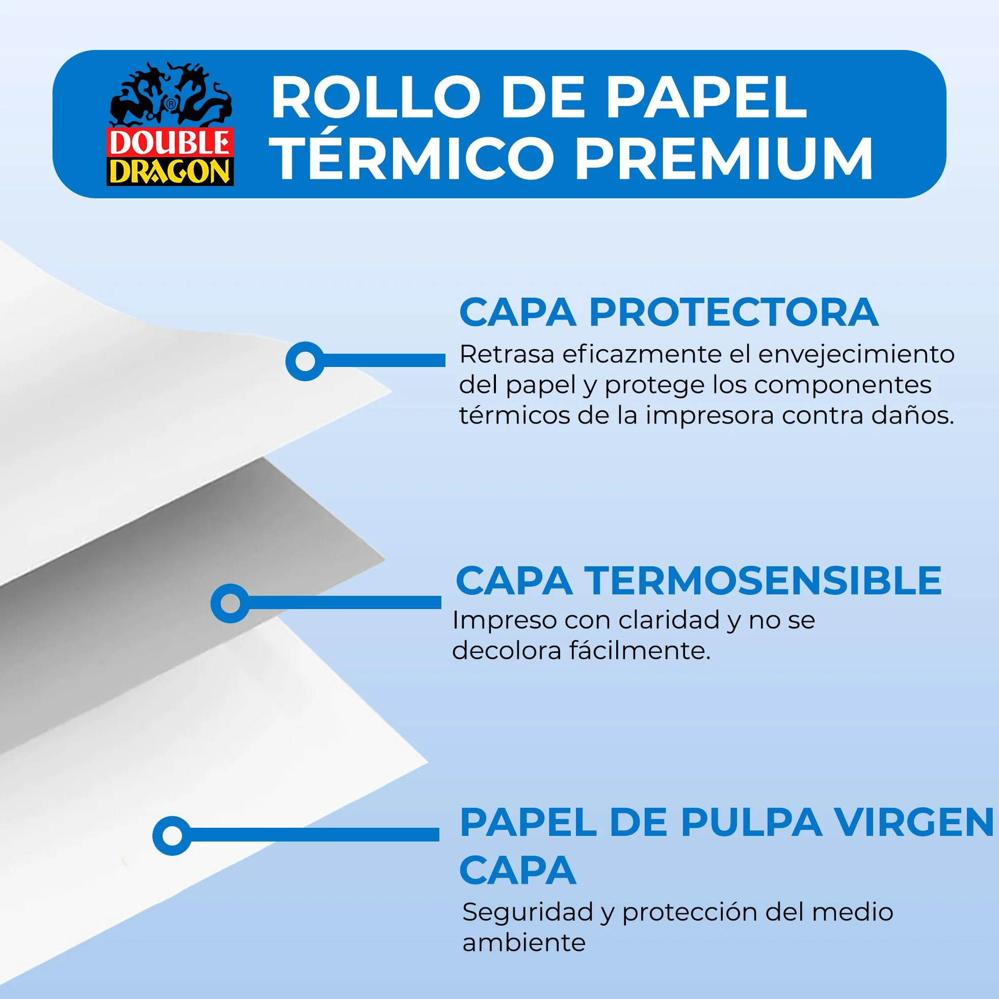 Double Dragon Papel Térmico Premium 57 x 40 mm para Recibos PDQ POS EPOS Paquete 20 unidades