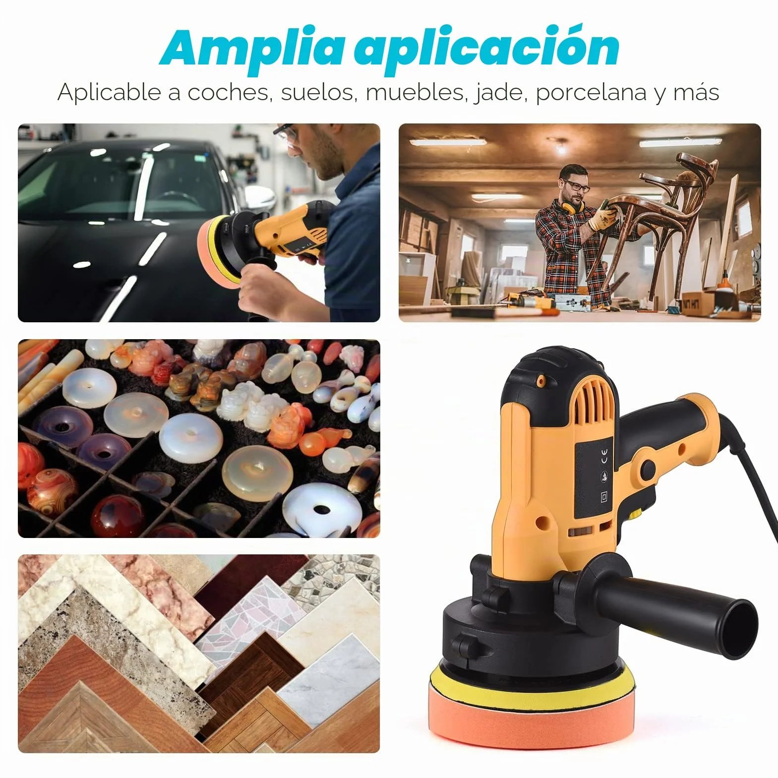 Pulidora Coche, Weytoll Kit de Pulidora de Automóvil Eléctrico de 5 Pulgadas 700W Auto Car Buffer 600-3700RPM Máquina de Pulido Variable, Máquina Pulidora para Muebles de Piso Cerámica Jade