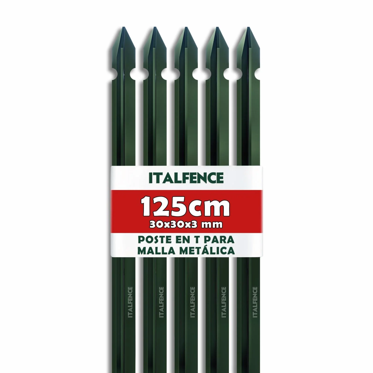Poste T H125cm 30x30x3mm en hierro plastificado verde [5 piezas]