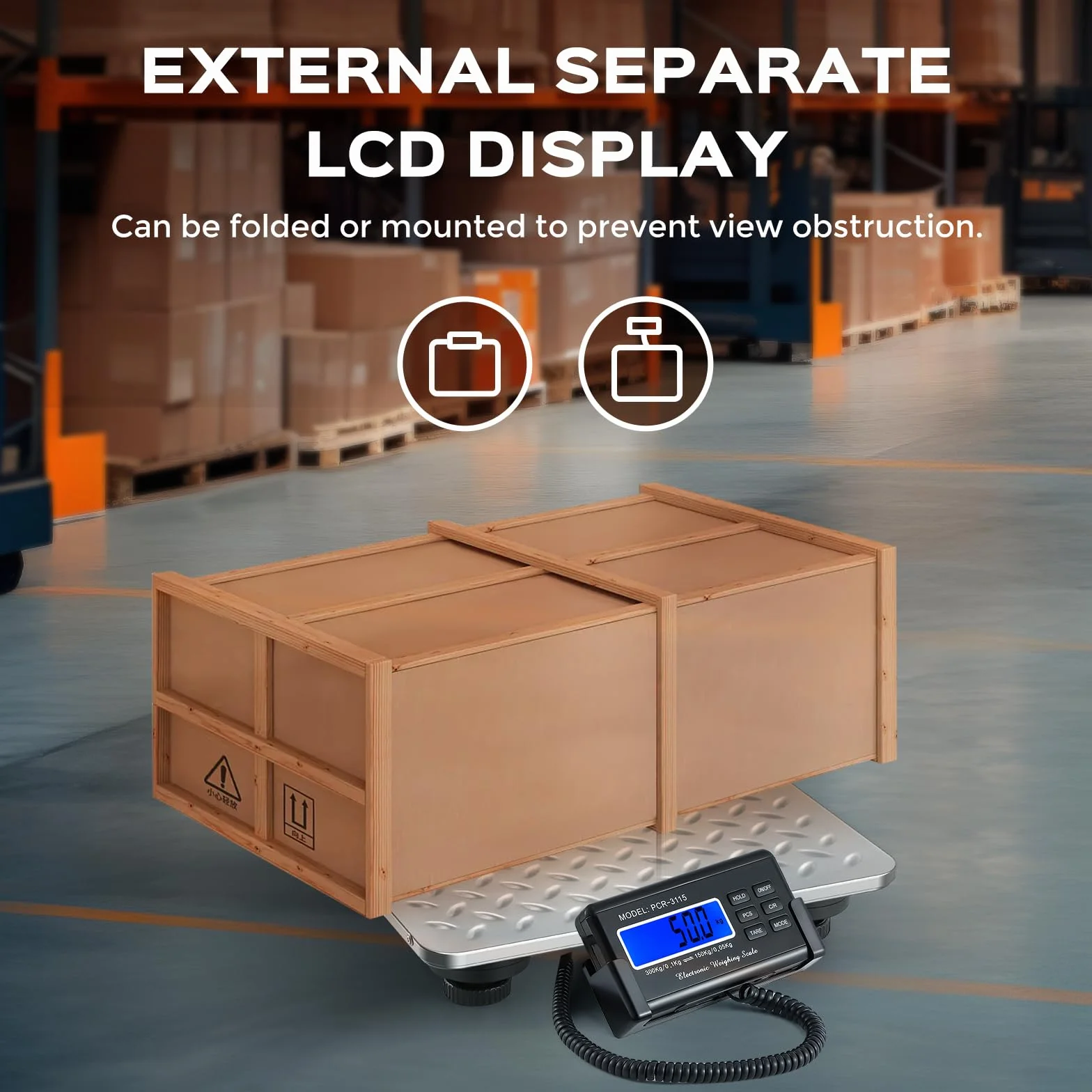 Bonvoisin Báscula para Paquetería 300kg/660lb, Pantalla LCD, Plataforma Acero Inoxidable, Doble Rango Precisión 0,1kg/0,05kg, Conmutable kg/oz/lb, Función Conteo