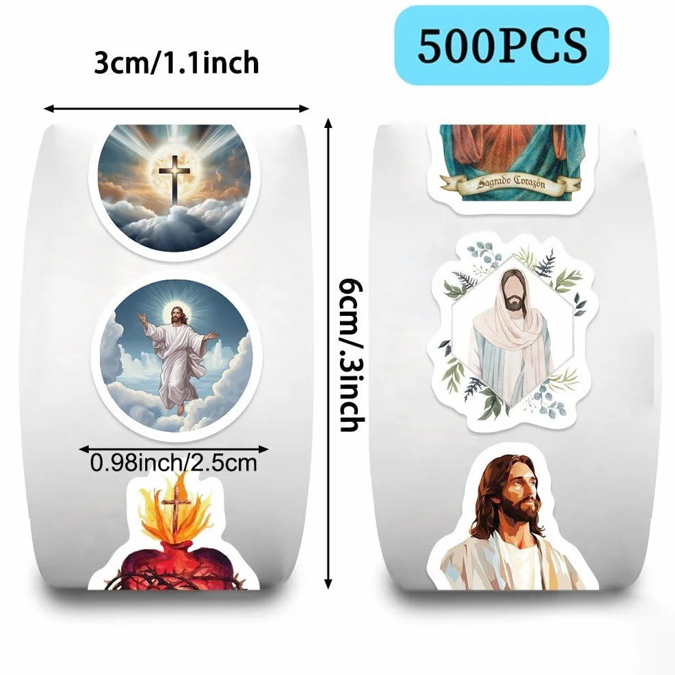 500 Pegatinas Cristianas de Jesús, Rollos de Sellos para Sobres con Versículos Bíblicos, Calcomanías Religiosas para Niños