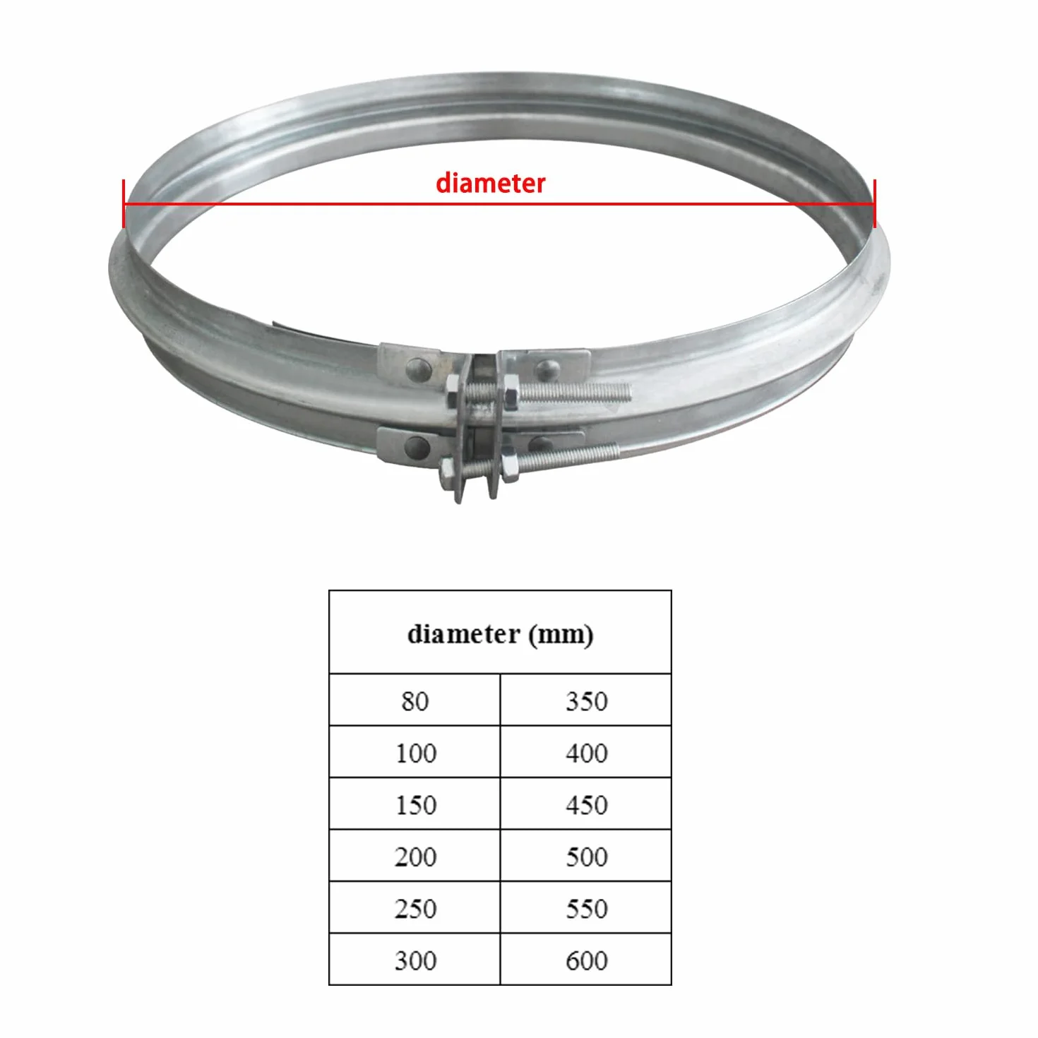Abrazadera tubo chimenea conducto escape ajustable galvanizada metálica 350mm