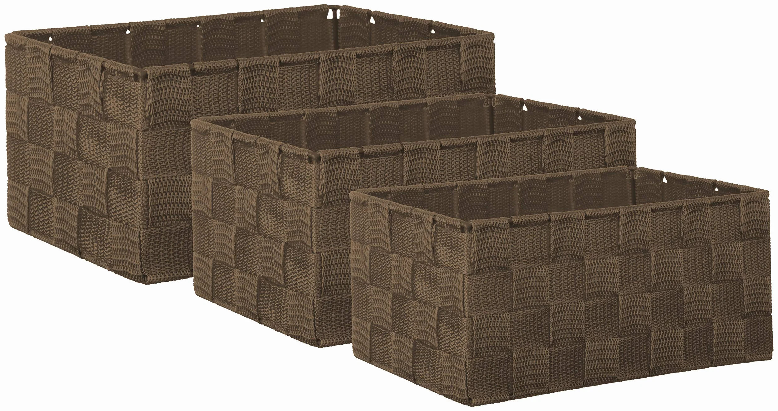 Juego de 3 Cajas de Almacenamiento Cuadradas 22x15x11 cm Aspecto Ratán Trenzadas Marrón