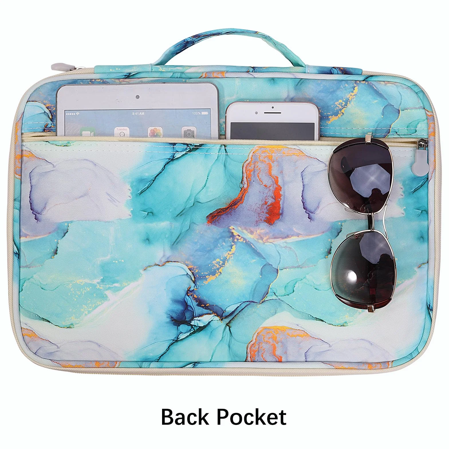JAKAGO Carpeta impermeable A4, organizador de viaje con cremallera, verde mármol