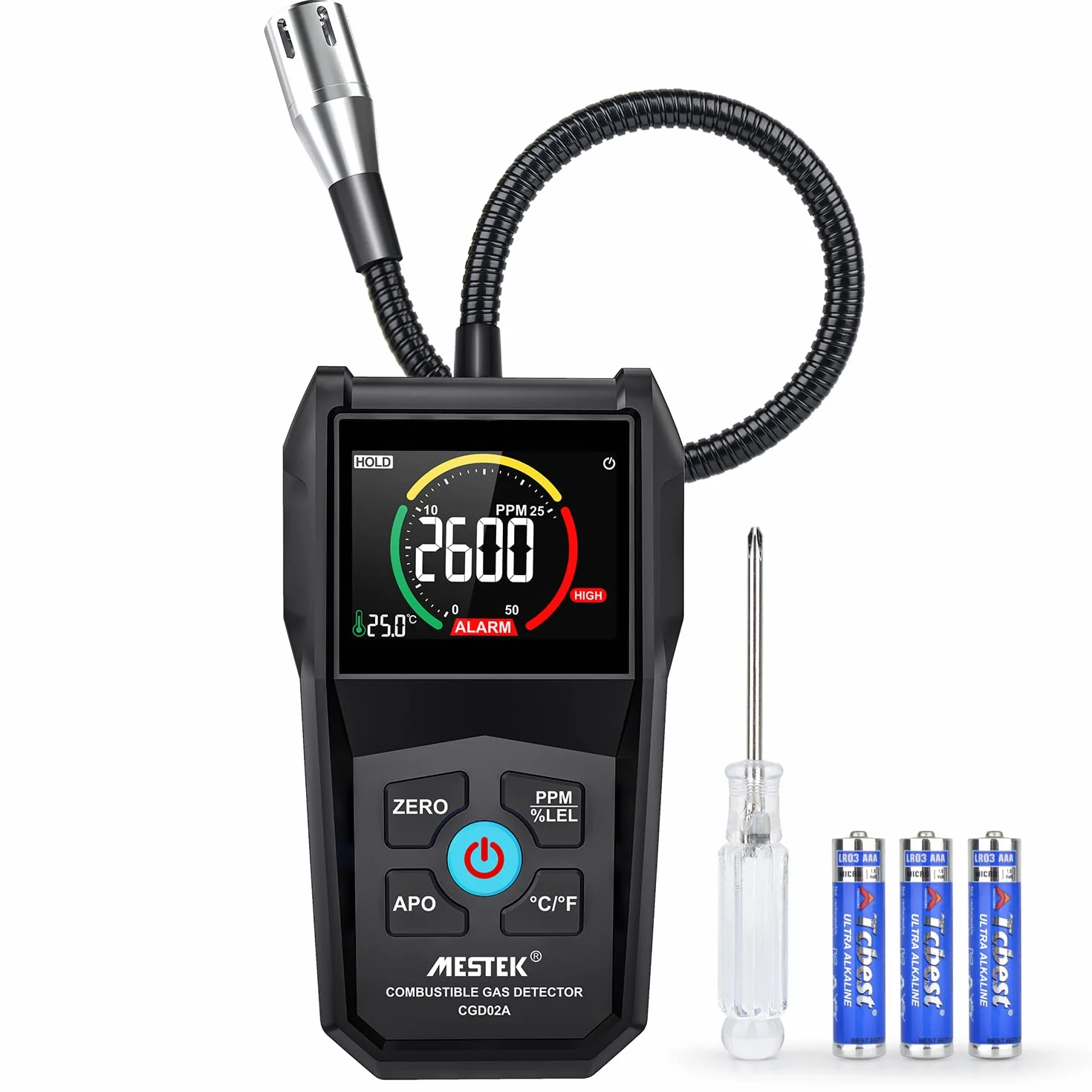 Detector de Gas Natural Detector de Fugas de Gas MESTEK Butano Propano Metano Ciudad LPG LNG Combustible Gas Sensor Portátil Alarma de Gas con Batería LCD para Ciudad Cocina Garaje Autocaravana