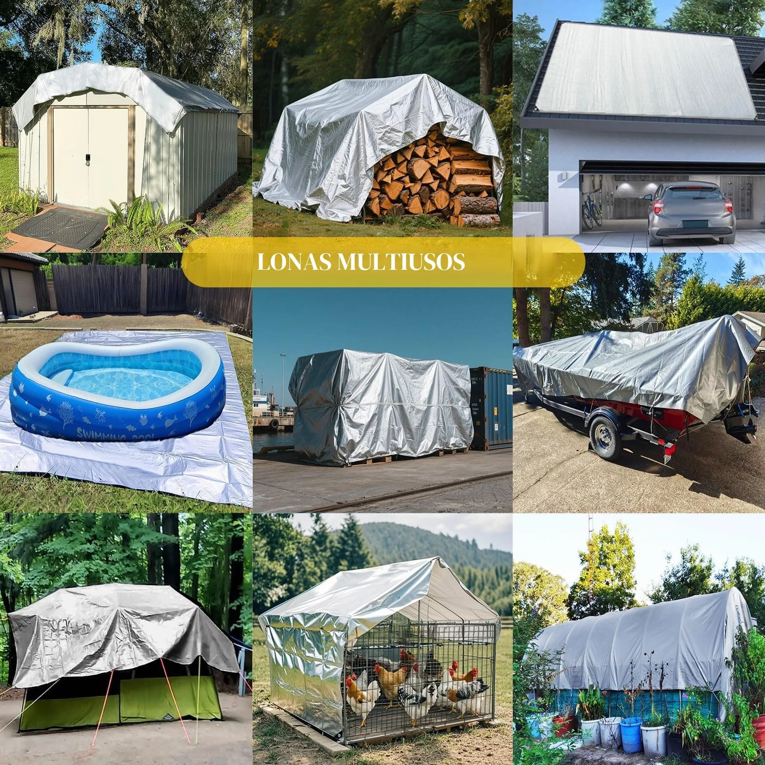 Lonas de Exterior,Lona para Piscina,160g/m² Lona de Protección Toldo Reforzado PE con Ojales,Duradera Resistente a Los Rayos UV Desgarros,Cubierta para Leña, Muebles,Jardín,Piscinia,Vehículos