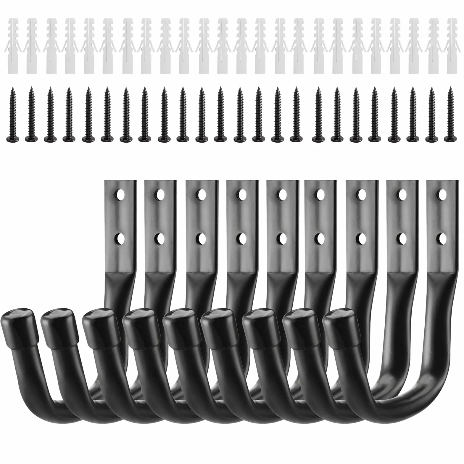 9 Pcs Gancho Pared de Garaje Resistentes, Ganchos para Colgar Alto Rendimiento en Forma J, Gancho Soporte Bicicletas Pared Antideslizante para Herramientas Eléctricas Escaleras, Negro