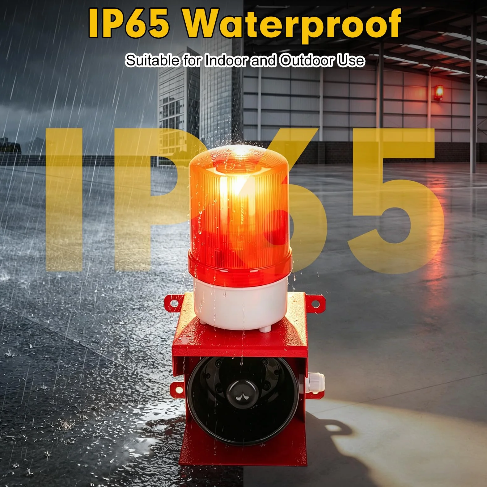 Sirena Industrial 115 dB con Luz LED Intermitente, Volumen Ajustable, IP65 Impermeable, Alarma Acústica y Visual AC 220V, Avisador de Seguridad, Luz de Advertencia LED, Enchufe UE