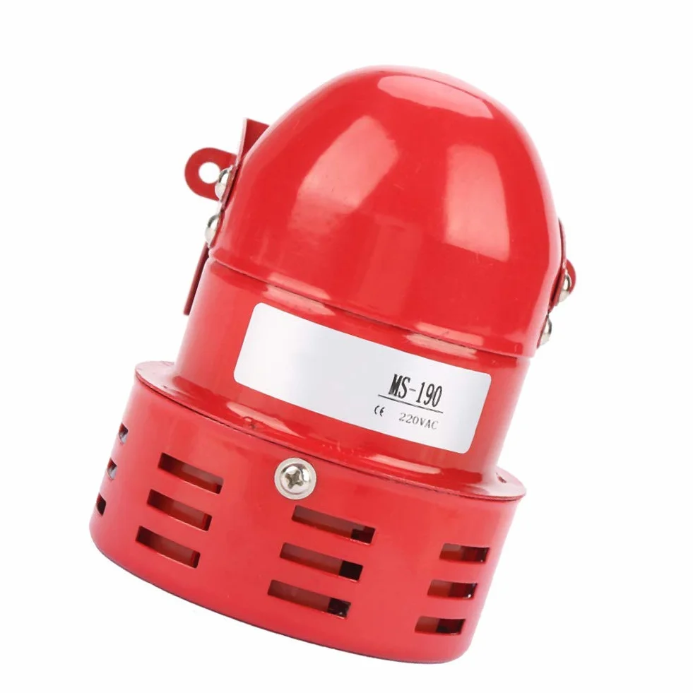Sirena Alarma 220V 120DB Mini Alarma de Motor Rojo Protector Eléctrico de Sonido Industrial de Metal MS-190 contra Robo para Fábrica, Construcción
