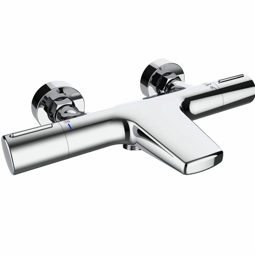 ONECE Grifo de Ducha Cascada, 38°C Grifería Termostática para Bañera y Ducha, Mezclador para Bañera de Latón, con Botón de Seguridad, Doble salida de agua, Cromo