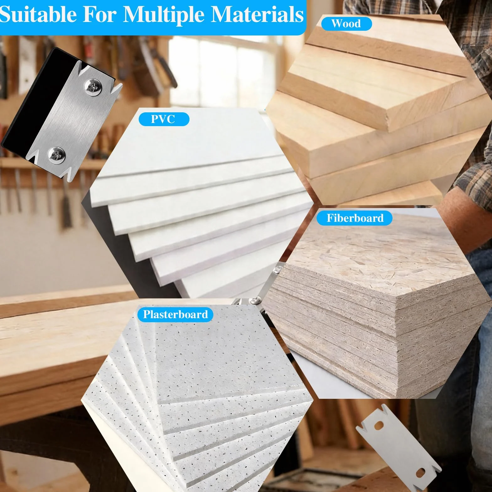 Recortadora de Bordes para Carpintería, Cortador Manual con Cuchilla de Repuesto, Cepilladora Antideslizante para Madera PVC ABS