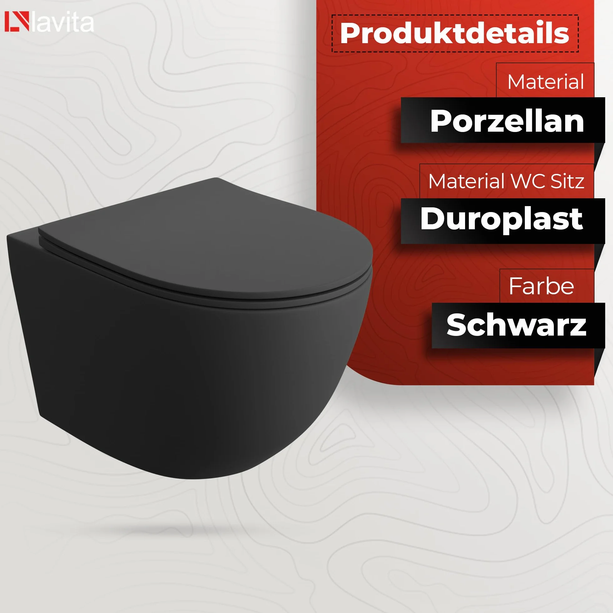 LAVITA | Elemento de pared Solido + pared colgante de inodoro Sinto negro sin borde + asiento de inodoro SoftClose | Botón dorado | Juego completo | cisterna empotrada | inodoro completo