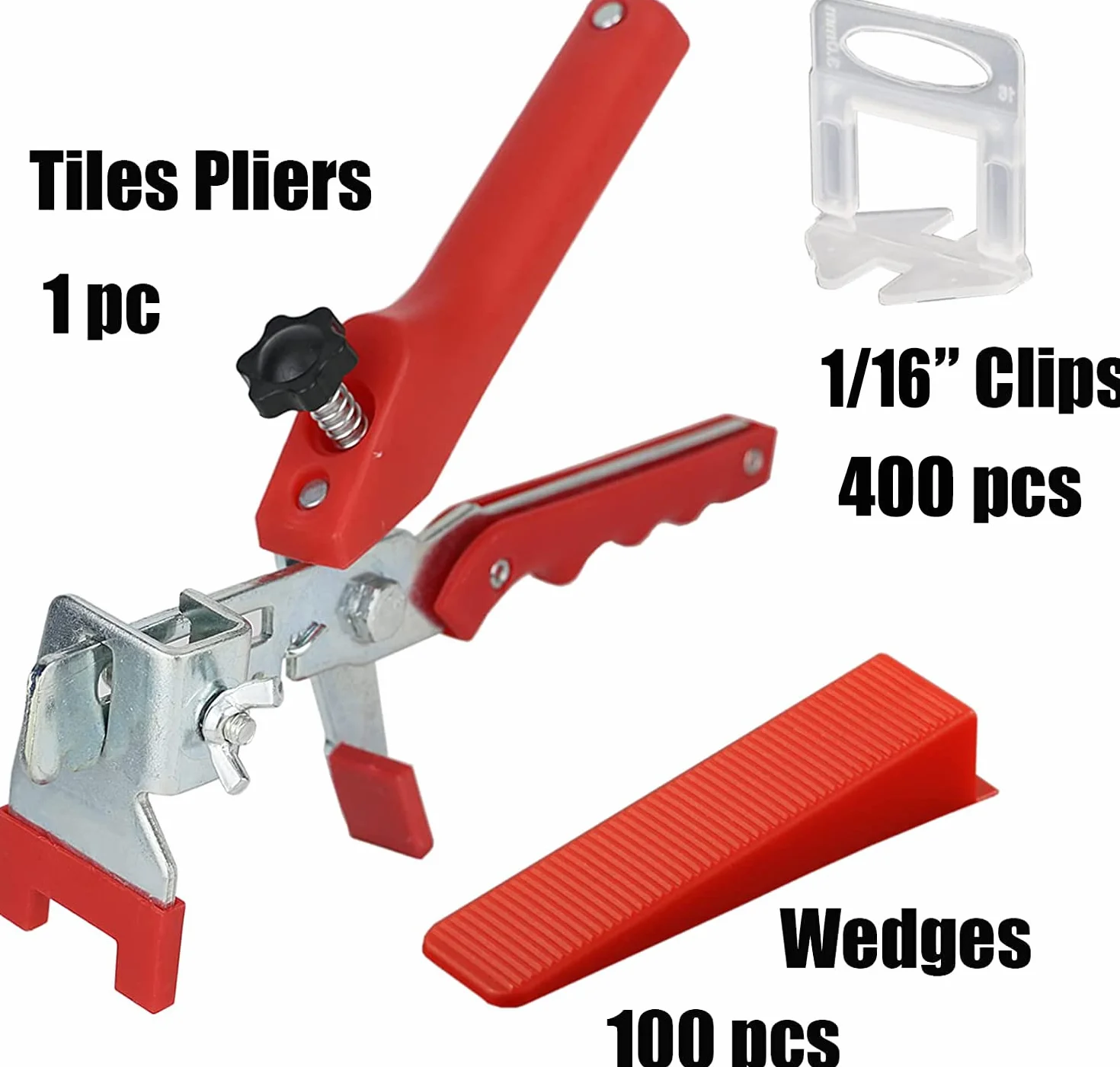 Sistema de nivelación de azulejos,400 lengüetas de1.5 mm, 100 piezas reutilizables cuñas y 1 alicate de instalación, güetas para azulejos con un grosor de 3 a 12 mm.