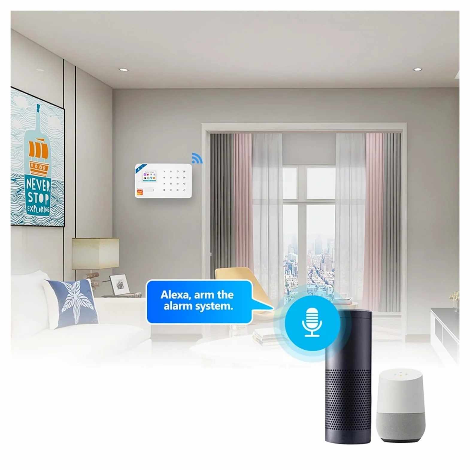 Sistema De Alarma W181, Unidad Central, Alarma WIFI GSM, Sensor De Puerta Inalámbrico Inteligente, Soporte Antirrobo, Control De Aplicaciones(KIT 2)