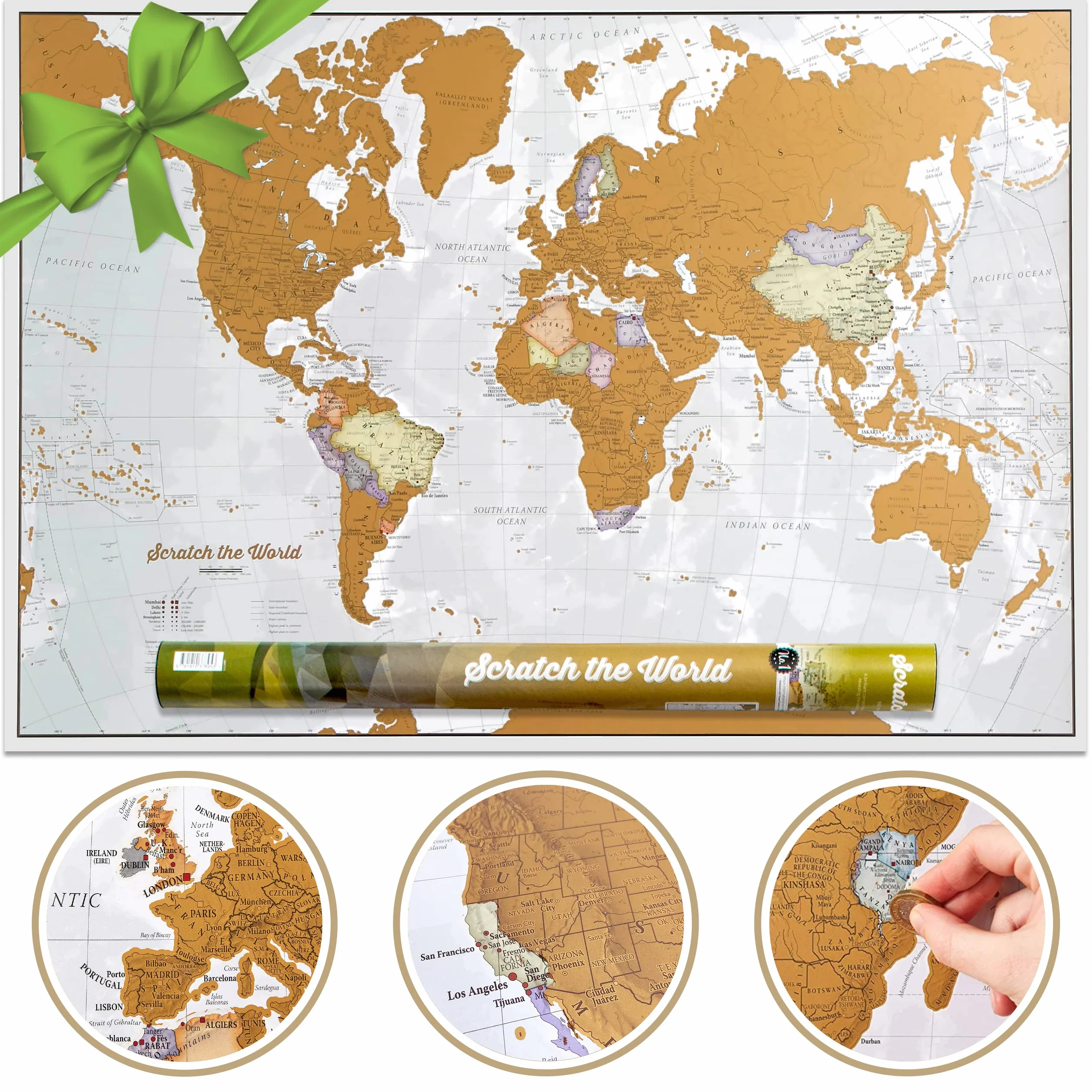 Maps International Póster del mapa mundi de rascar extragrande 84 x 59 cm