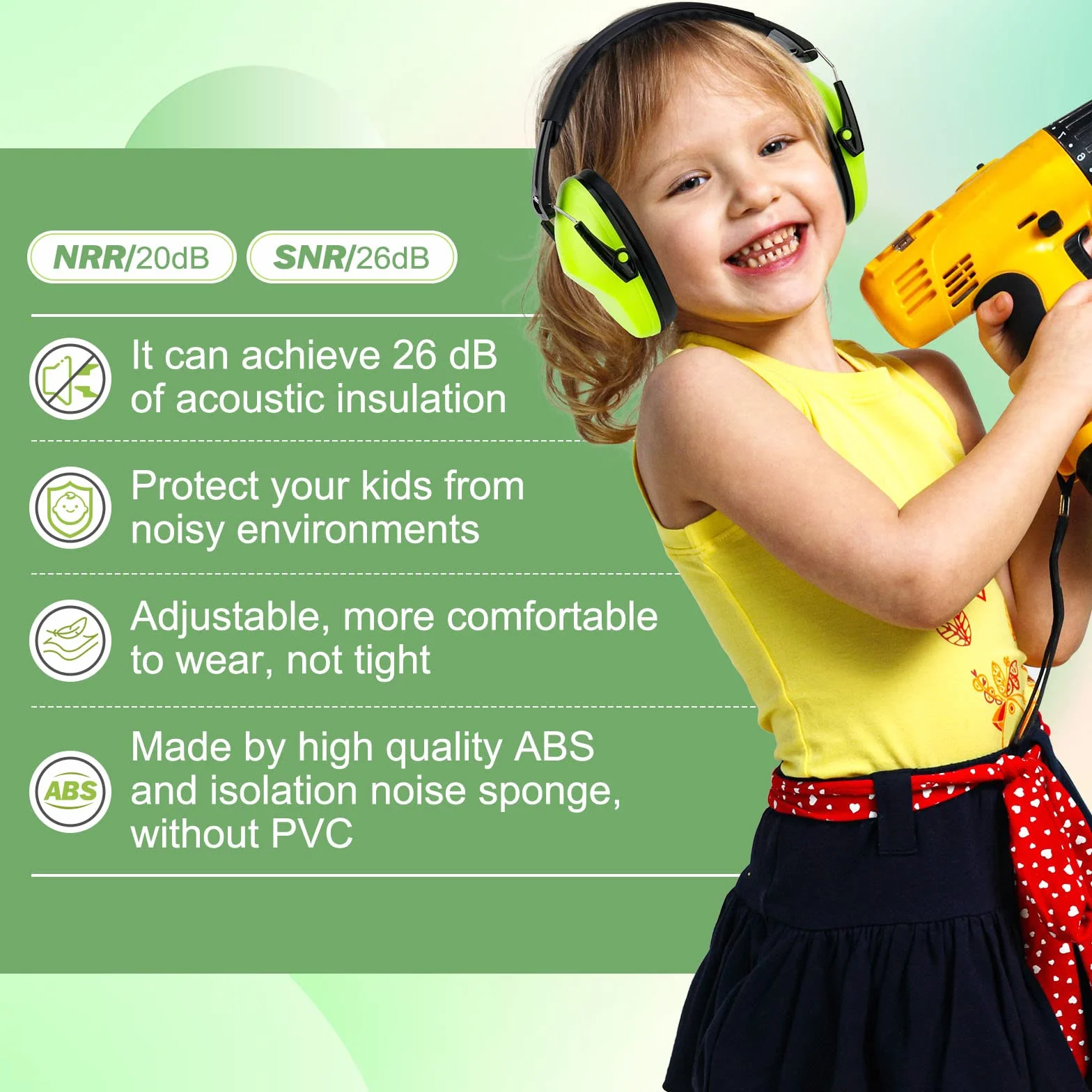 Protectores Auditivos SNR 26 dB Orejeras para Niños Banda
