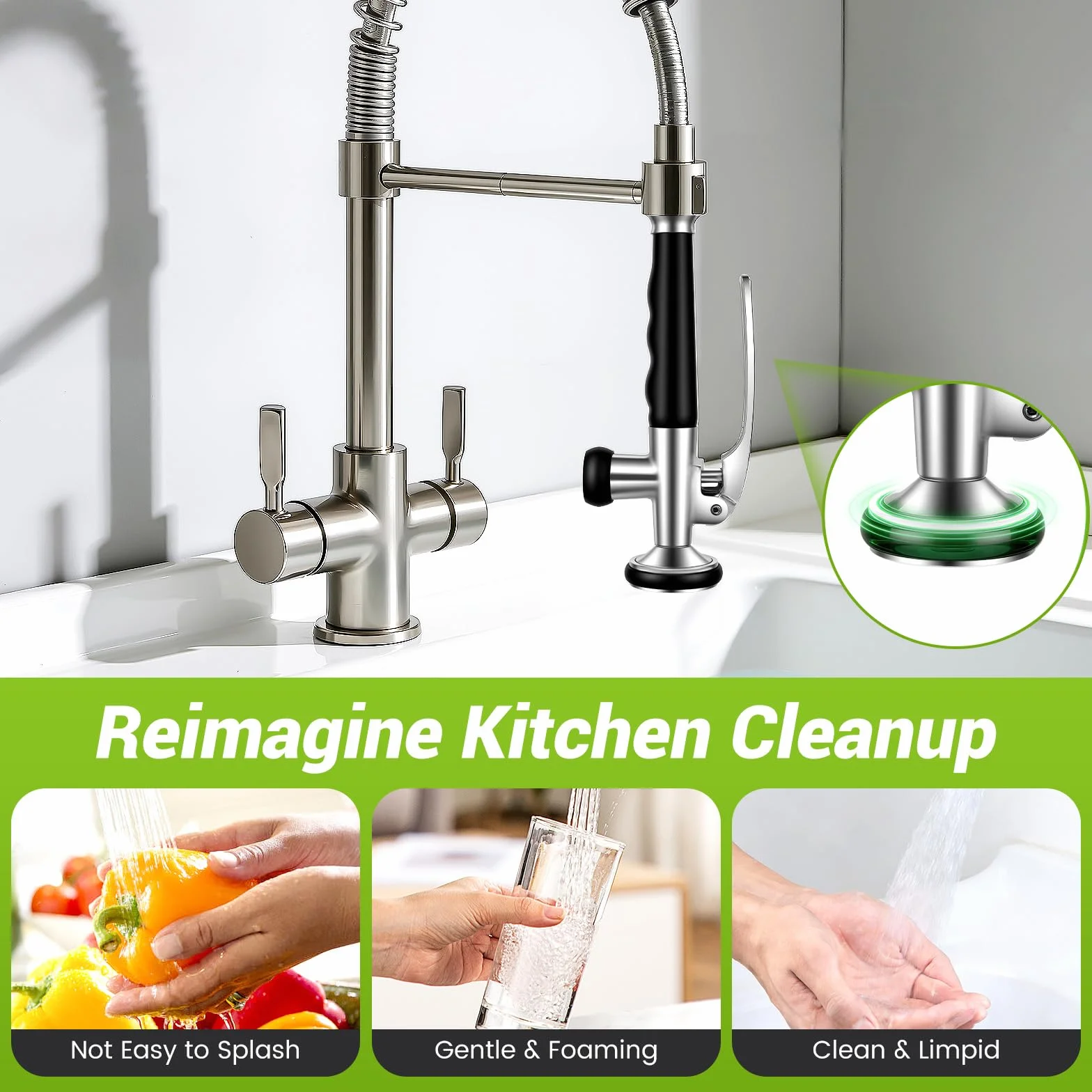 Cabezal pulverizador de latón con barra de bloqueo, conector de 1/2", cabezal de repuesto para fregadero de cocina, cocina comercial, restaurante, hogar