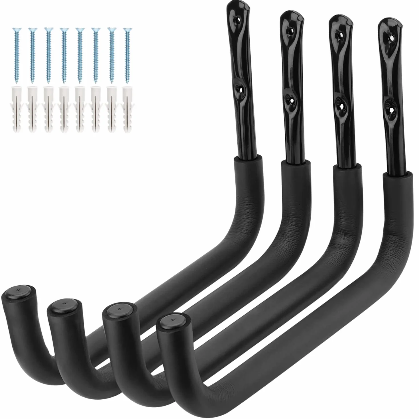Gancho de almacenamiento de garaje, estante de almacenamiento de kayak de acero resistente de 39 cm, paquete de 4 perchas de garaje de montaje en pared para escalera, canoa, tabla de surf