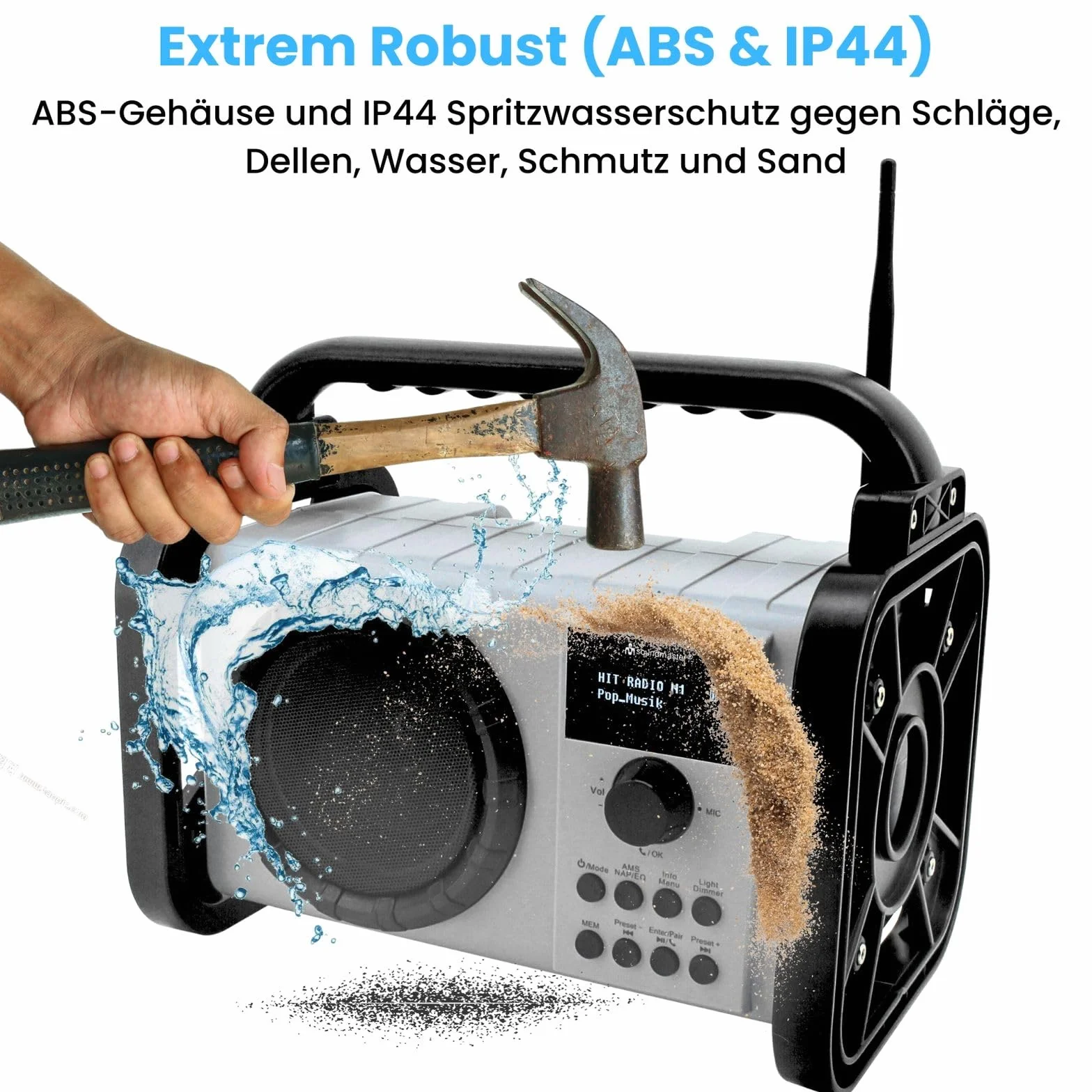 Soundmaster DAB80SG Radio para Obras con Dab+/UKW Bluetooth y batería de Iones de Litio