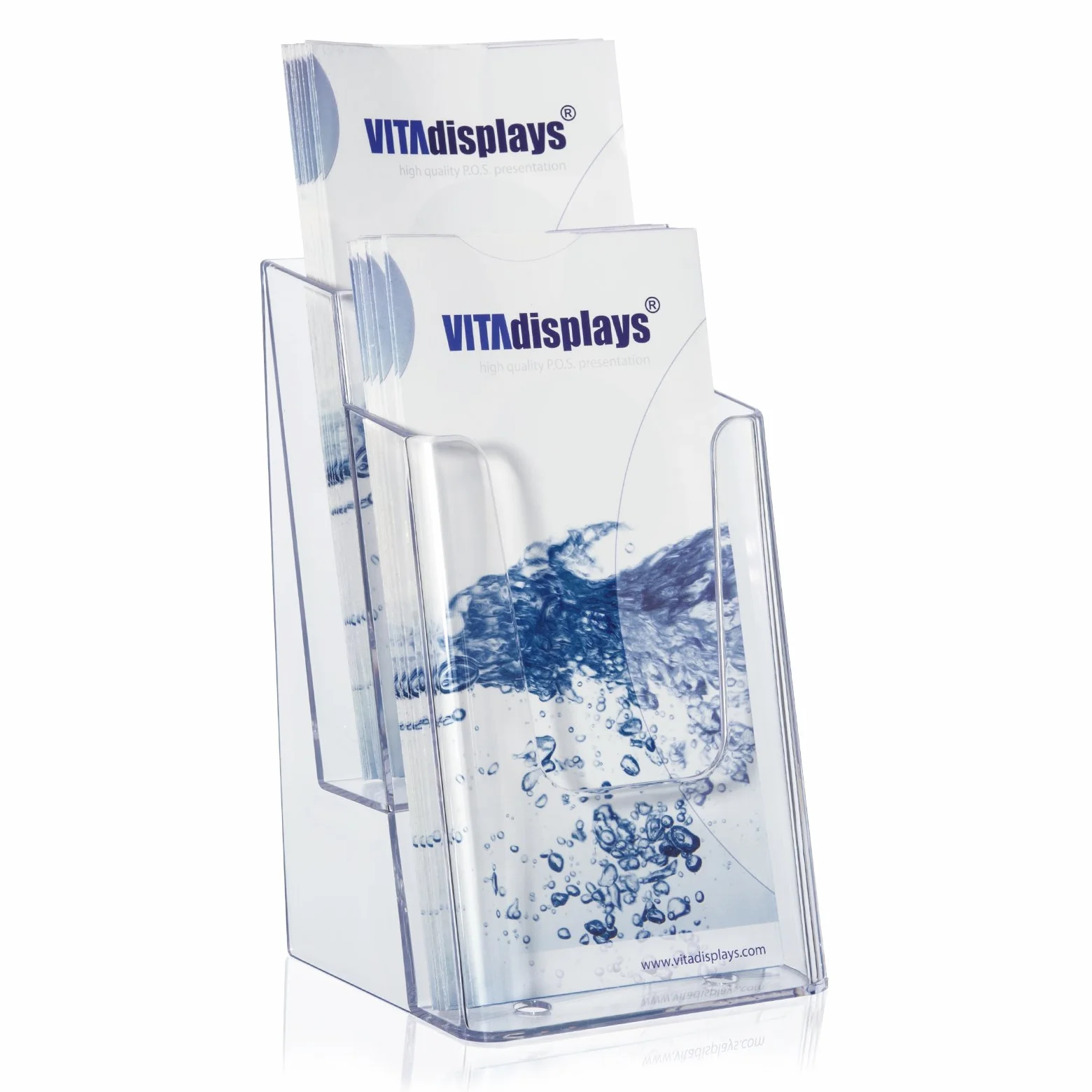 VITAdisplays Soporte para flyer DIN A6 2 pisos transparente