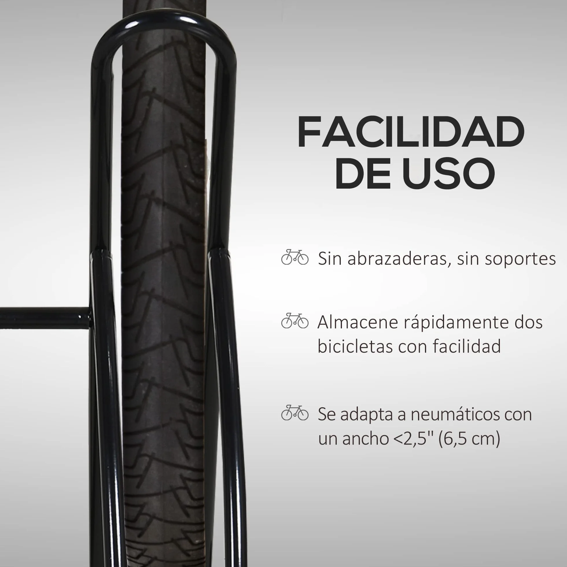 HOMCOM Soporte para Aparcar 2 Bicicletas, Aparcamiento Estacionamiento para Bicis, Inferir 65mm de Ancho, Fácil de Montar, Almohadilla Antideslizante, Interior y Exterior, 60x54x57 cm, Negro