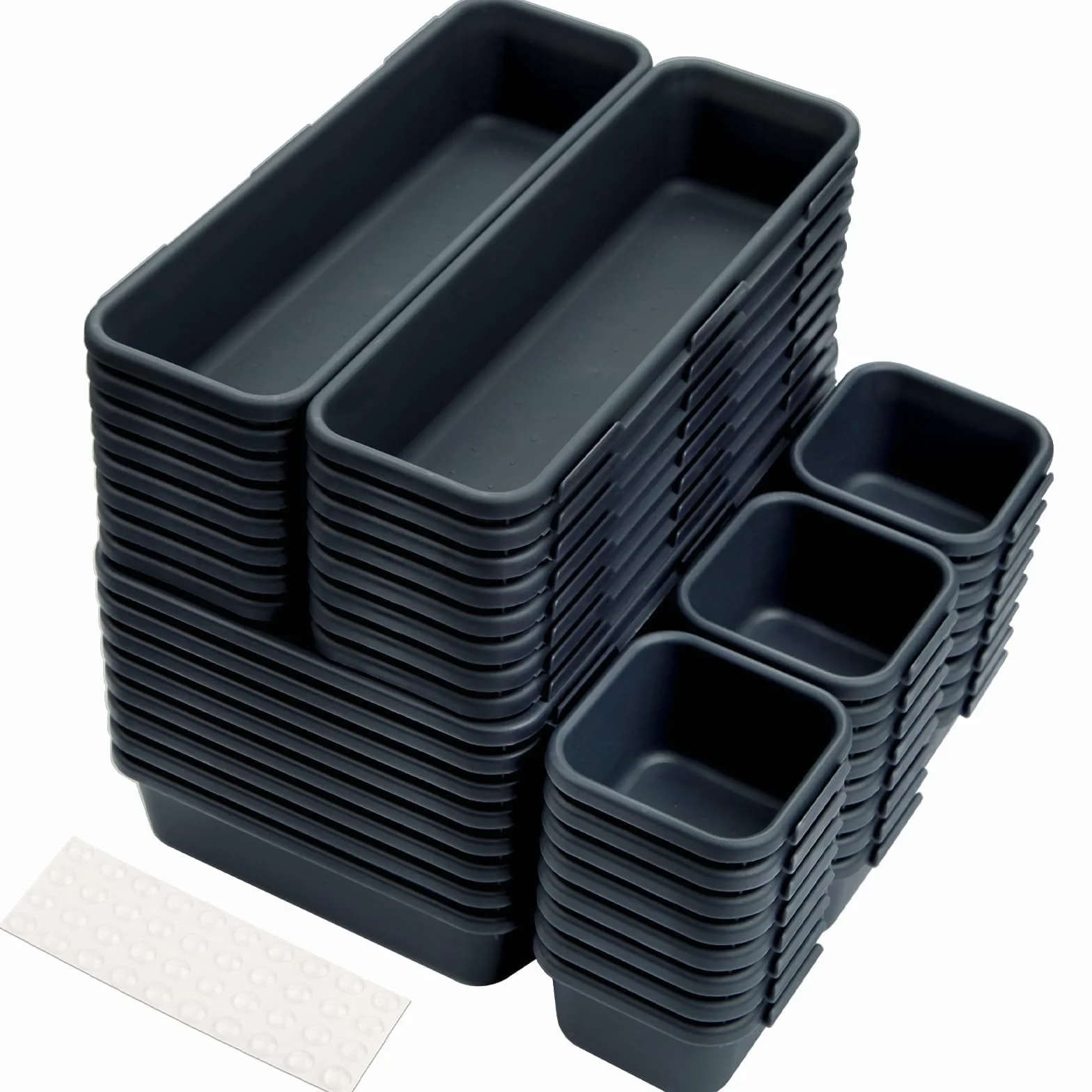 Organizador de Cajones 48 pcs Plástico Separadores para Cocina Baño Maquillaje Escritorio Negro