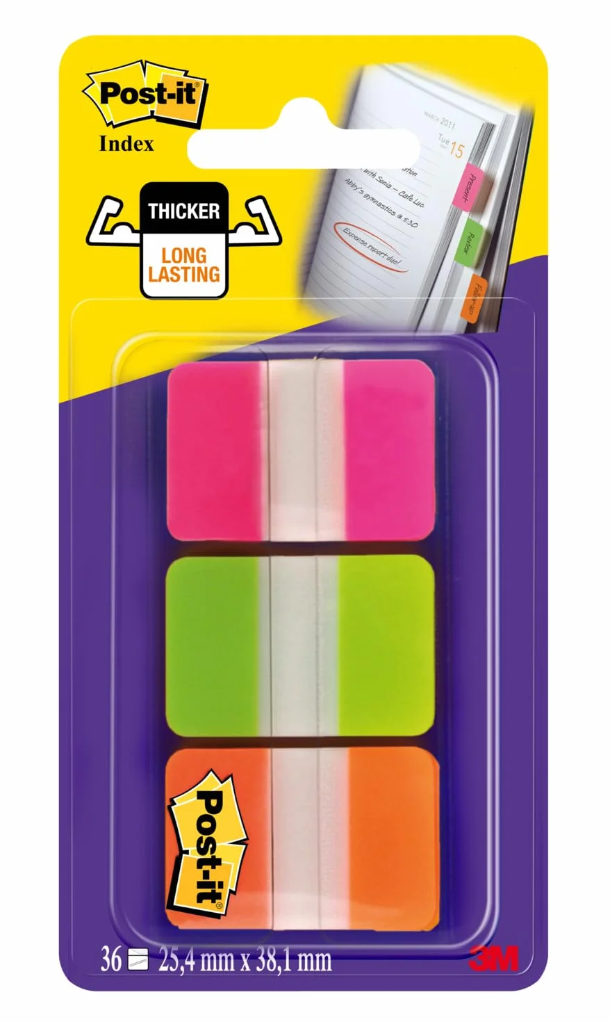 Post-it Index Marcadores Rígidos, 25.4 mm x 38.1 mm, 36 Unidades, Rosa y Verde