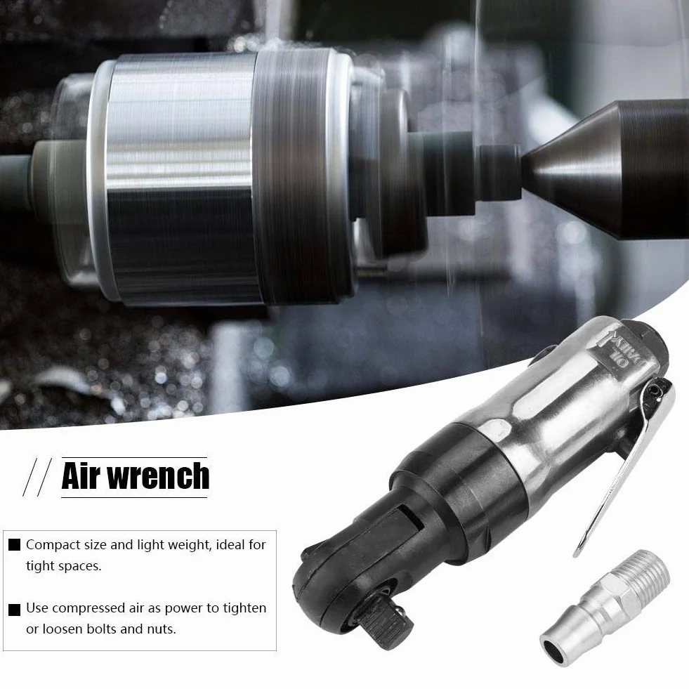 Regun llave de carraca Neumática, Atornillador de trinquete de aire comprimido, Mini Llave Neumática de Trinquete, adelante y atrás, 1/4" para fabricación de maquinaria y la industria automotriz