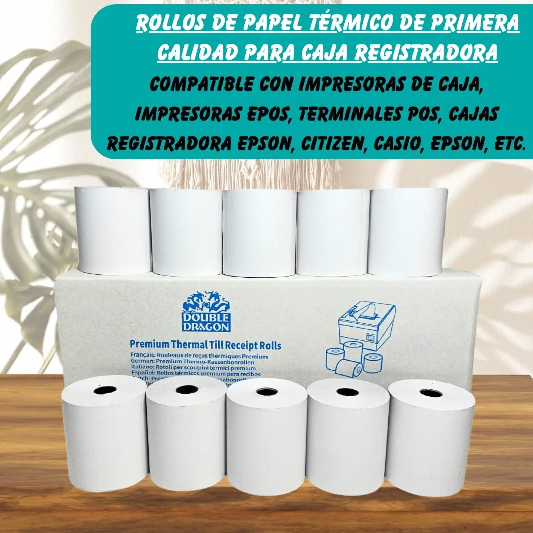 Double Dragon Rollo de Recibo Térmico 80 x 80 mm para Impresora EPOS, Terminal POS, Caja Registradora Paquete de 10