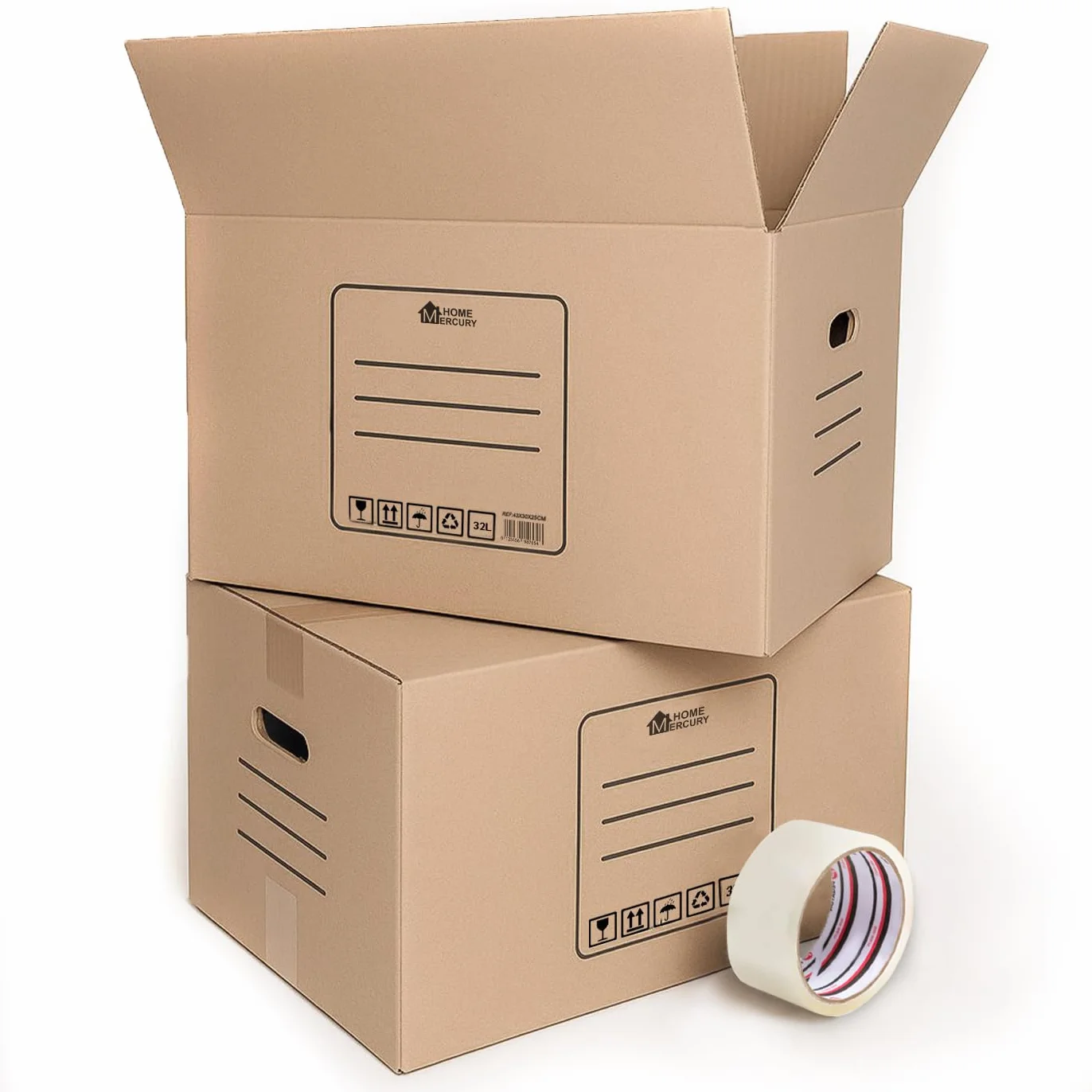 MERCURY Cajas de mudanza y almacenaje Ultra Resistentes 10 Pack 50x30x30CM 45 Litros con Asas