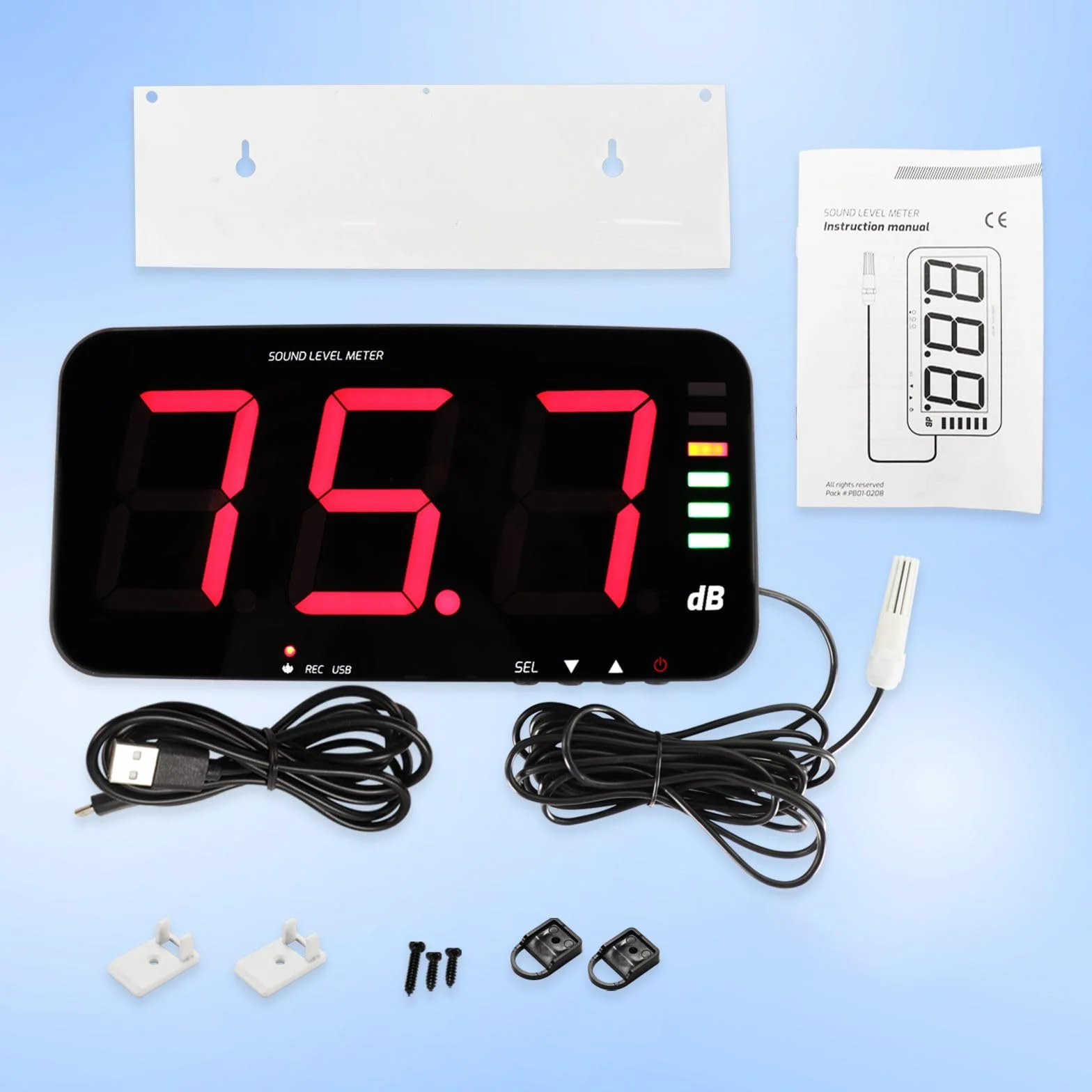Medidor de Nivel de Sonido Digital 30-130 dB, Medidor de Decibelios con Pantalla HD de 13 Pulgadas Montado en la Pared