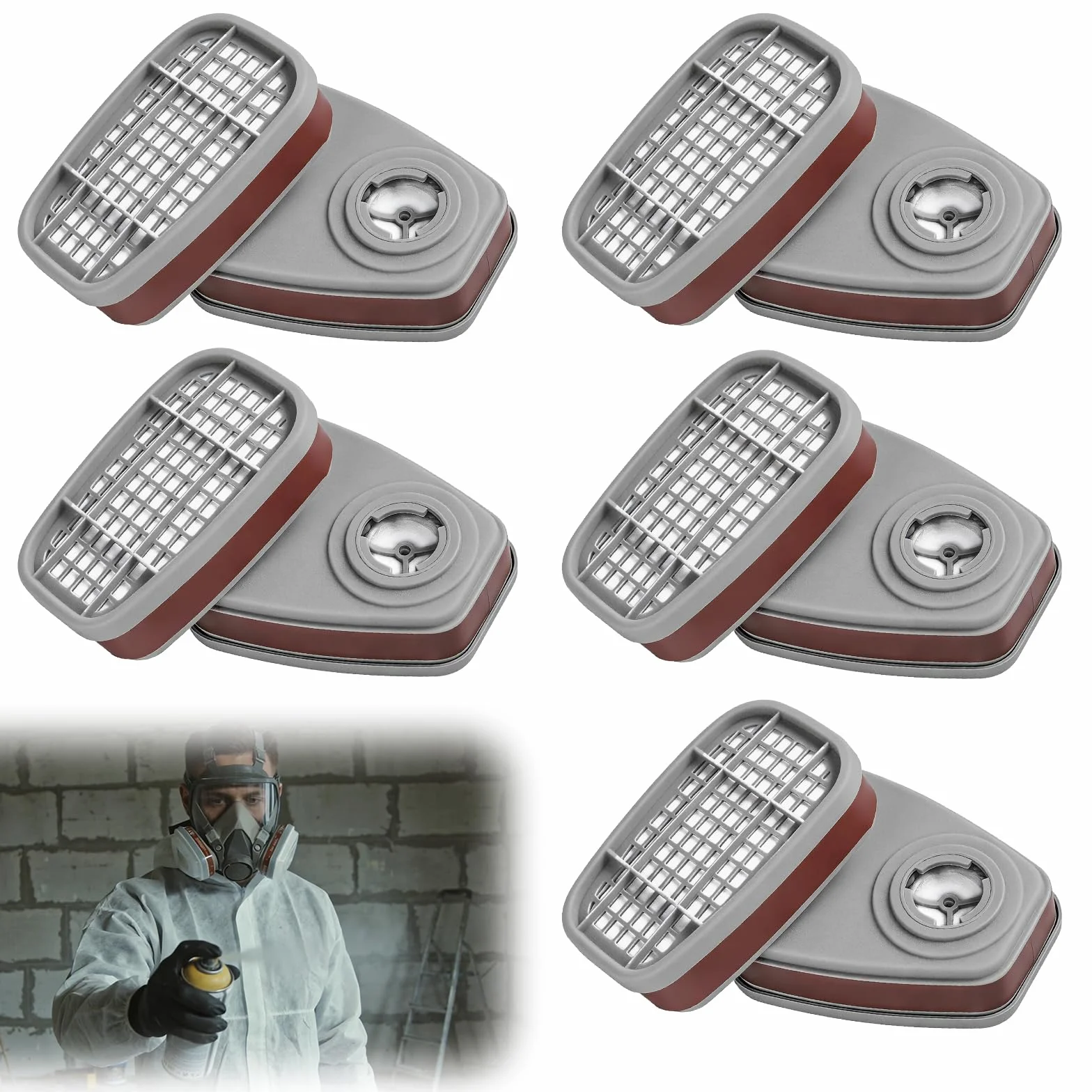 10 filtros para máscara respiratoria, 6001 para máscara pintura, cartuchos de vapor orgánico, filtro químico de pintura contra polvo, gas, vapores orgánicos, con 6100/6200/7501/7502/6502/6800