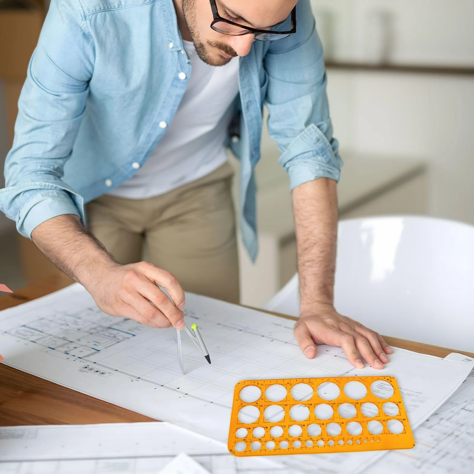 Plantilla de dibujo de 36 círculos, plástico resistente, naranja transparente para dibujo técnico
