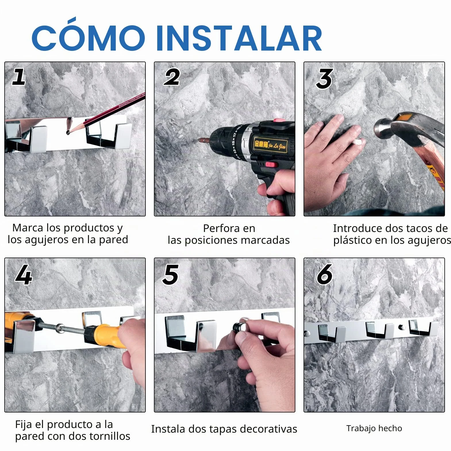YUET Percheros Pared con 4 Ganchos, Acero Inoxidable, Ganchos Perchas de Montaje en Pared, Colgadores Toalleros de Gancho para Baño Cocina Albornoz Trapos Puerta Entrada, Cromado