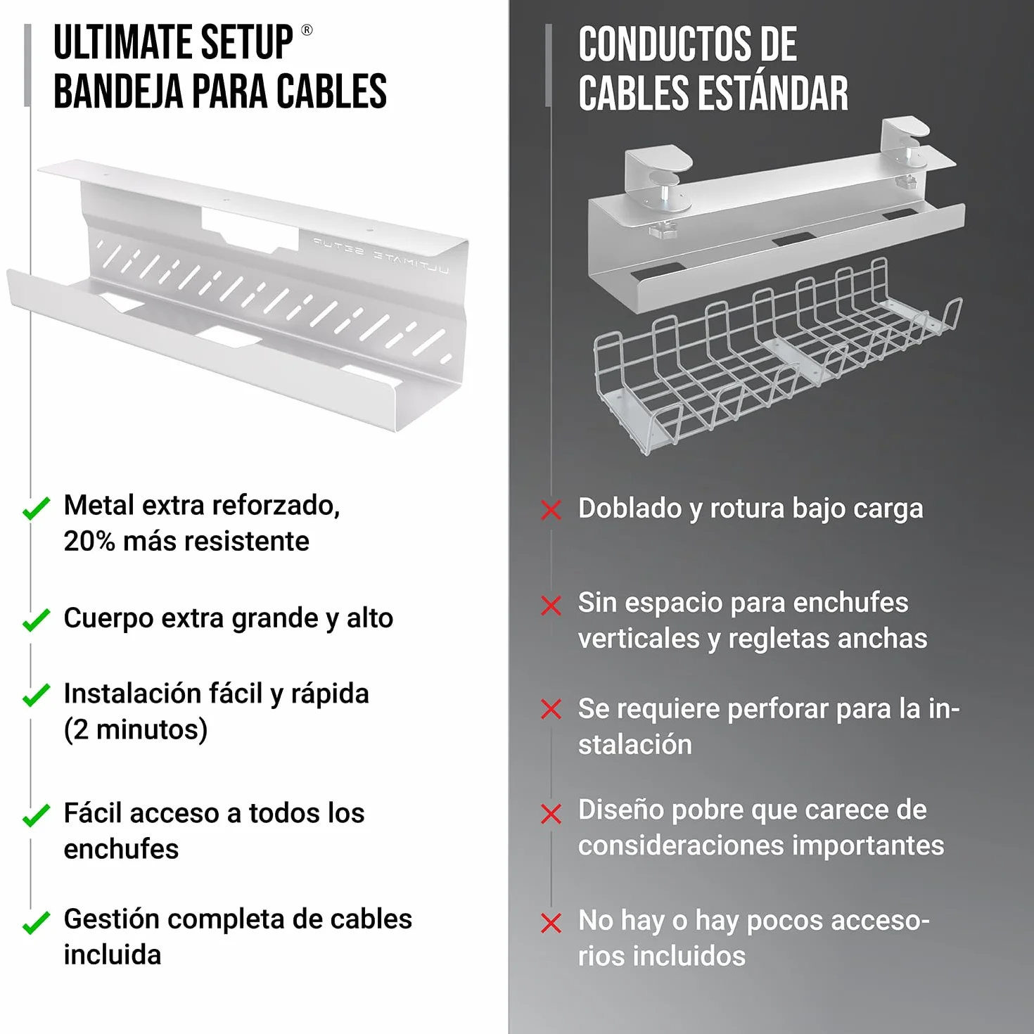 Bandeja de gestión de cables debajo del escritorio sin taladro, gestión de cables de escritorio, organizador de cables, gran capacidad de carga, bandeja de cables debajo del escritorio sin taladro