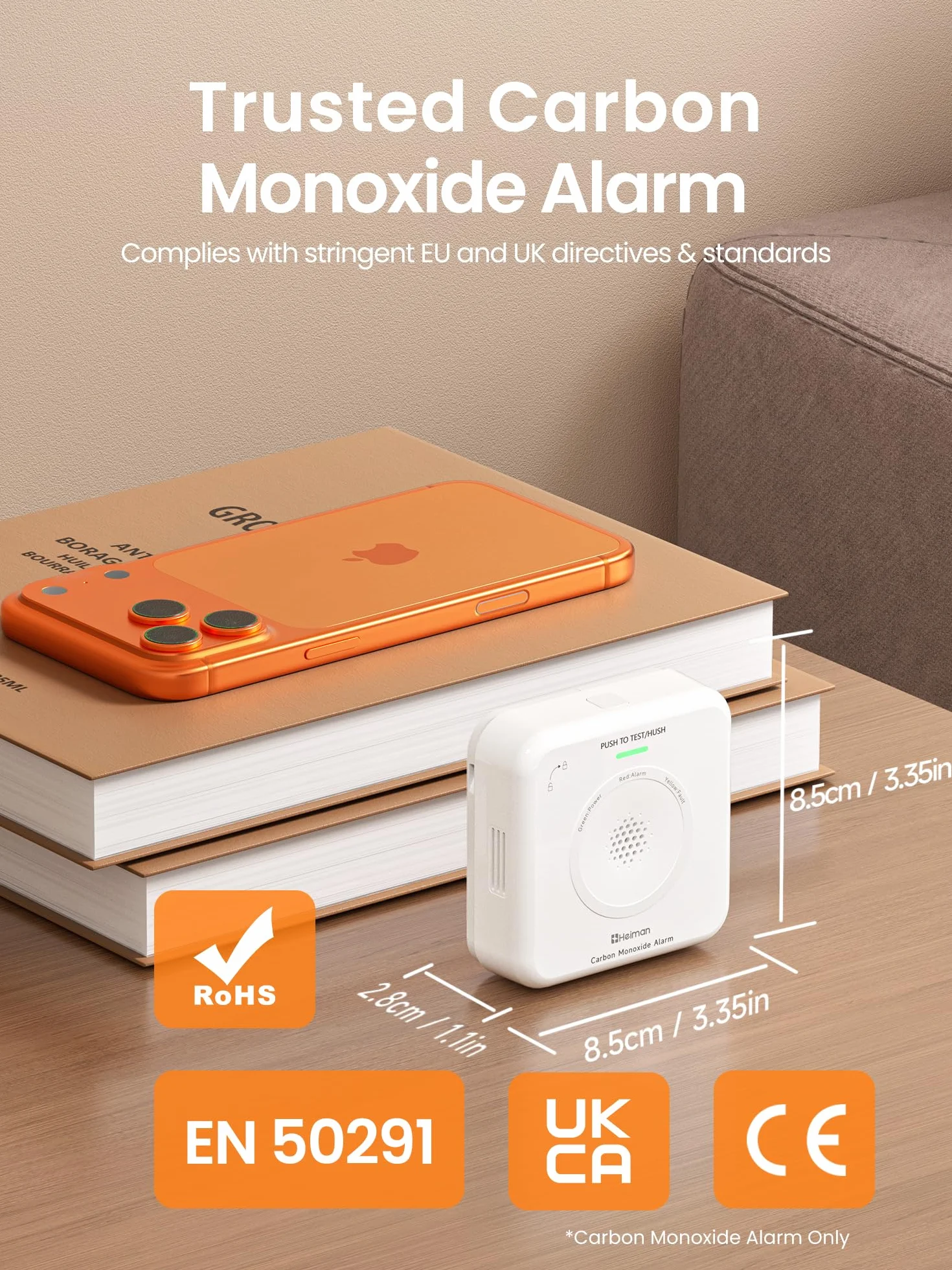 Heiman Detector de Monóxido de Carbono Inteligente Matter (Hub requerido) - Detector CO para SmartThings & Home Assistant, Certificado en 50291, Pilas reemplazables, Sensor de 10 años, 85dB