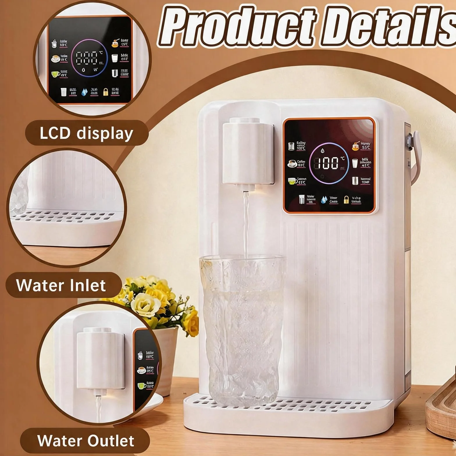 Dispensador de Agua, Estación de Agua 3L Dispensador Instantáneo de Caliente con 2 Filtro Instantáneo de Encimera con 6 Temperaturas Ajustables y 8 Volúmenes de Agua, Tanque Extraíble