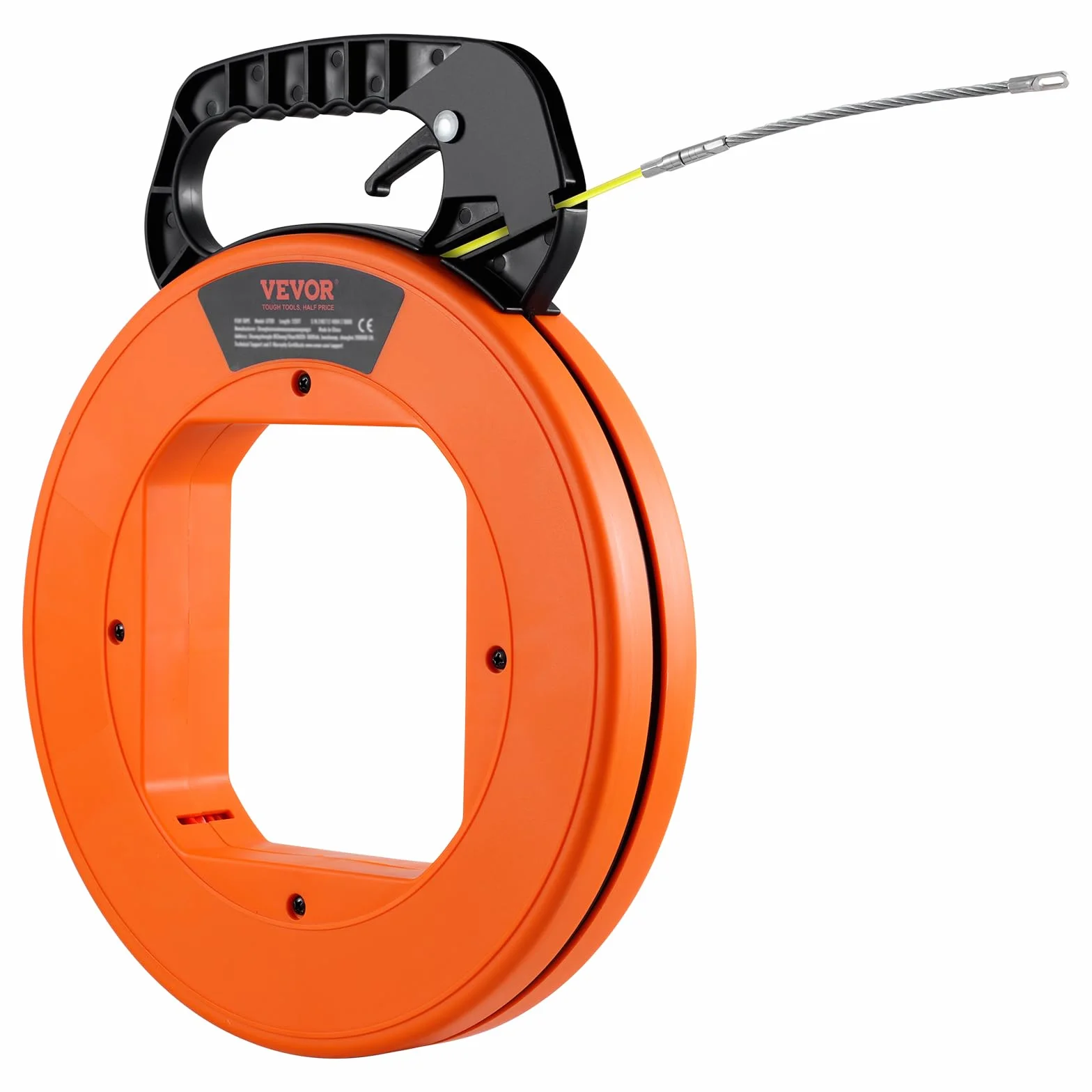 VEVOR Cinta de Pesca de 60,96 m, Diámetro de 4,7 mm, Extractor de Cables de Fibra de Vidrio con Carcasa y Mango, Herramienta Extractora de Cables para Paredes y Conductos Eléctricos, no Conductor