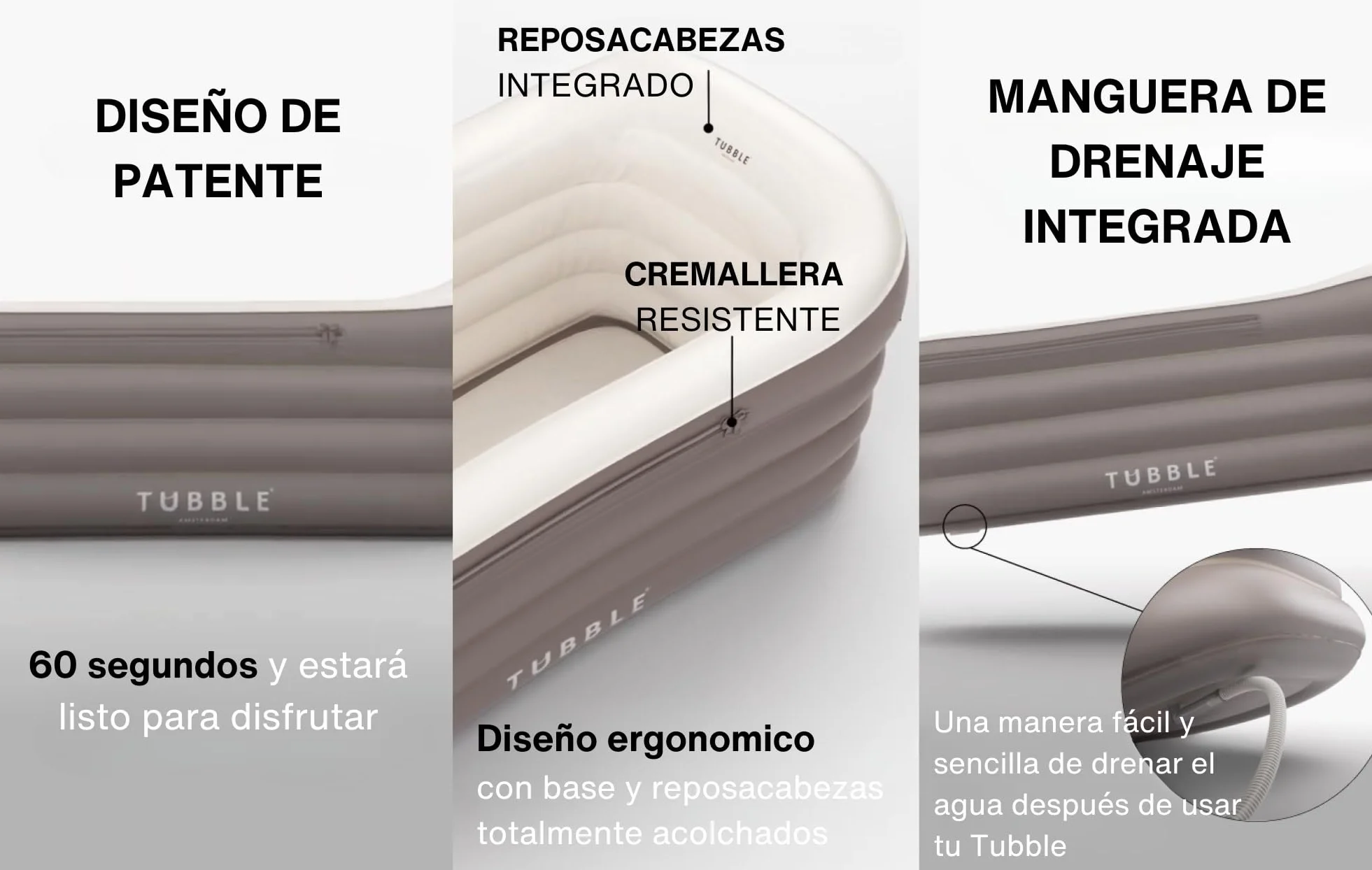 Tubble® Royale Bañera Inflable Adulto Ambient Taupe 255 L - Spa Portátil Baño Caliente y Hielo, Montaje en 1 Min, Relajación, Hasta 188 cm, Uso Interior y Exterior