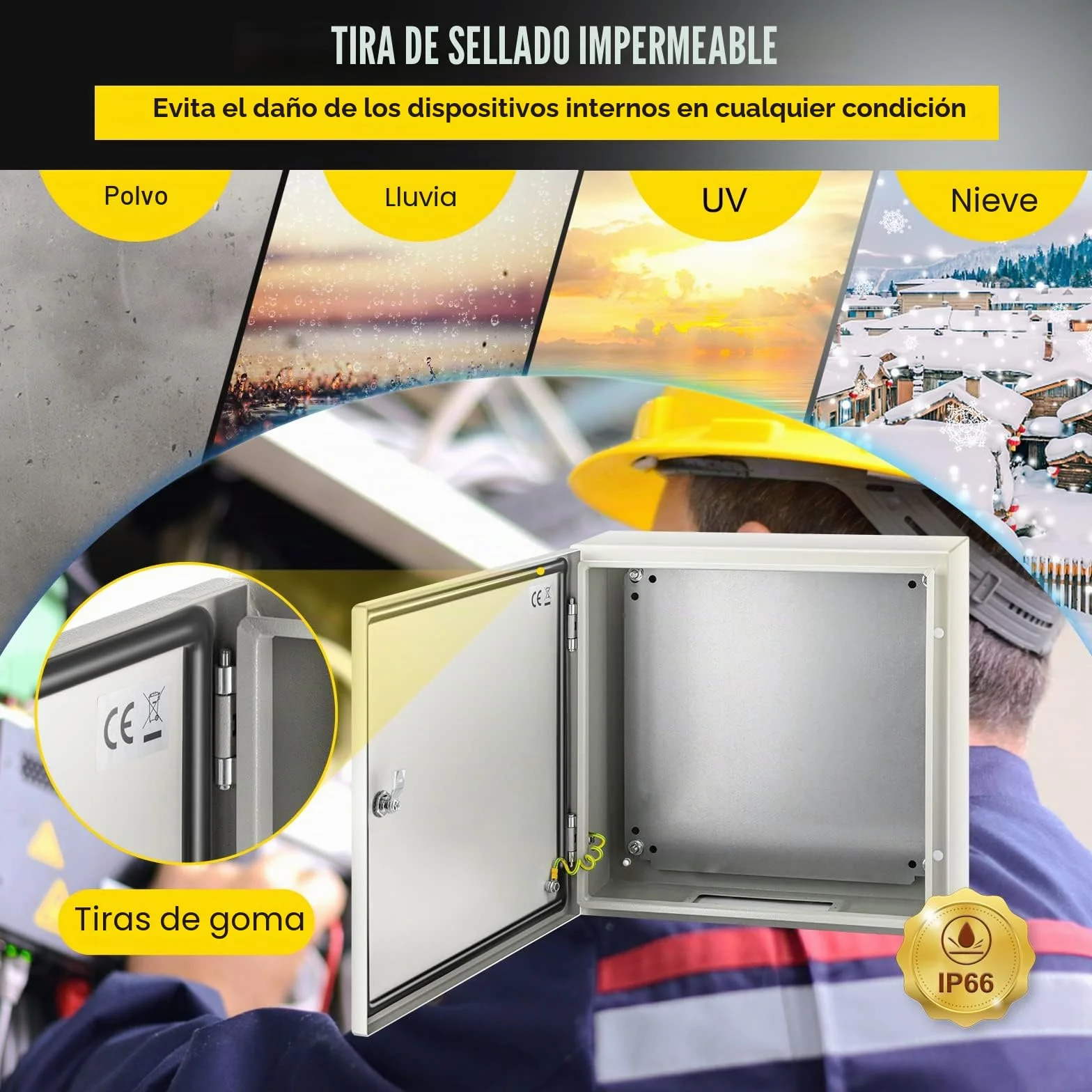 VEVOR Caja NEMA de Acero al Carbono 50 x 50 x 15 cm Caja de Gabinete Eléctrico NEMA 4X IP66 a Prueba de Agua y Polvo Caja de Conexiones Eléctricas para Exteriores e Interiores con Placa de Montaje
