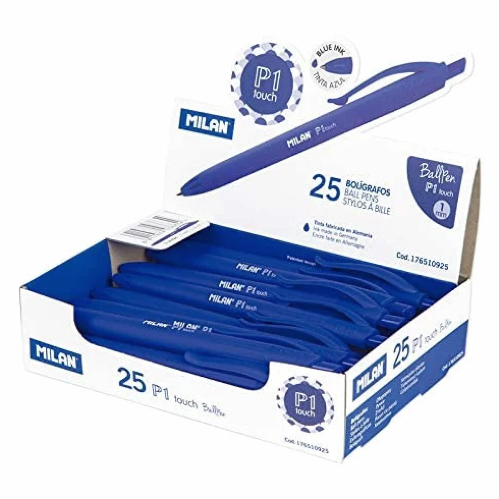 MILAN® Caja expositora 25 bolígrafos P1 touch azul