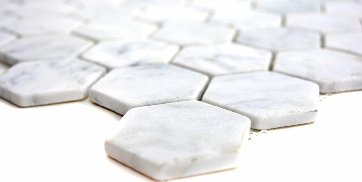 Azulejo de mosaico de mármol natural de piedra hexagonal de mármol blanco aspecto Carrara para suelo, pared, baño, ducha, cocina, espejo de azulejos, revestimiento de bañera, placa de mosaico